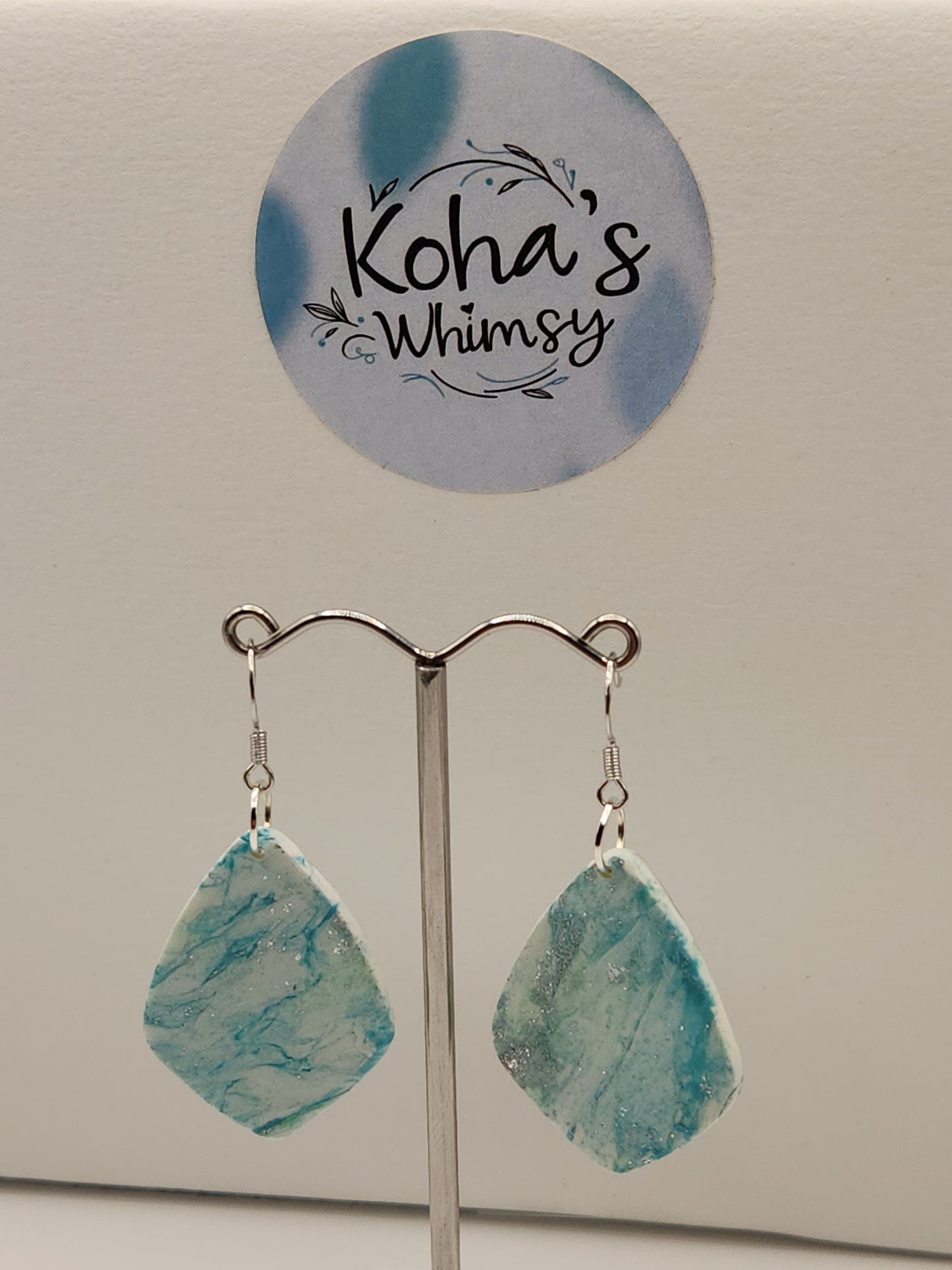 Aqua Howlite Large Diamond Drop Dangle Earrings