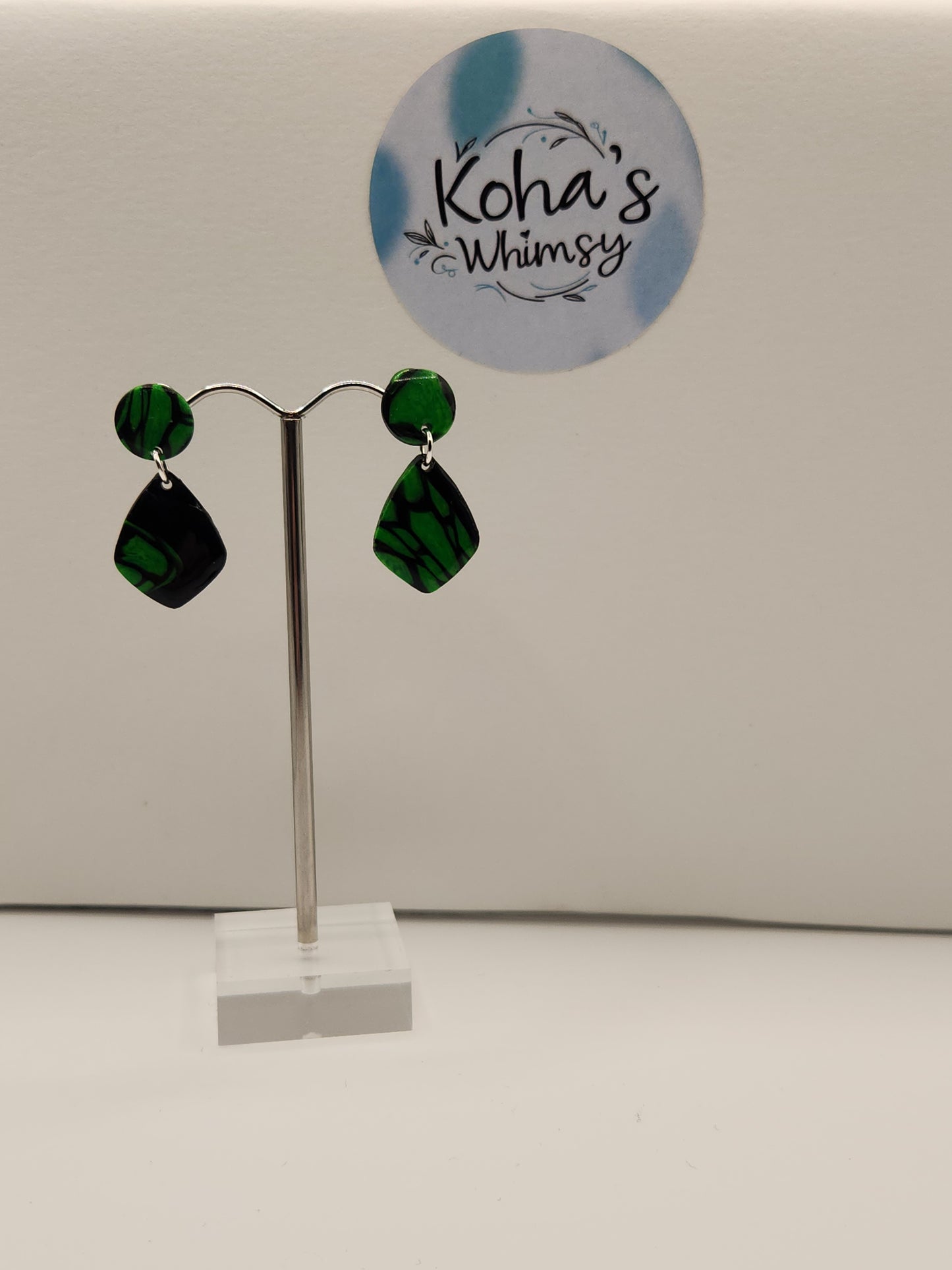 Emerald Bubble Jewellery Set - Diamond Studs & Rectangle Pendant