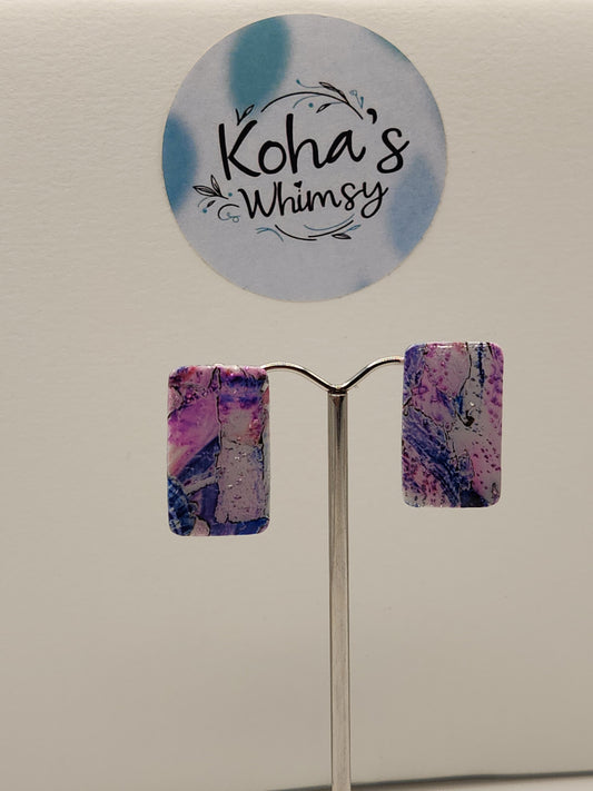 Metallic Watercolour Small Rectangle Stud Earrings