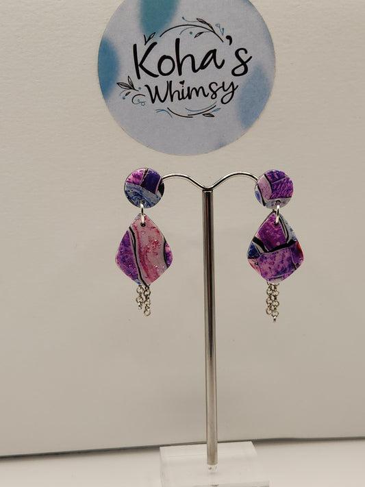 Metallic Watercolour Small Drop Diamond Stud Earrings