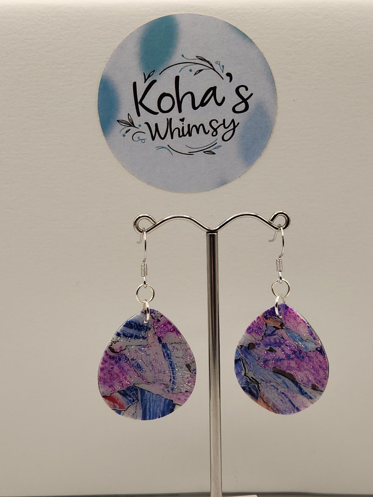 Metallic Watercolour Large Teardrop Dangle Earrings