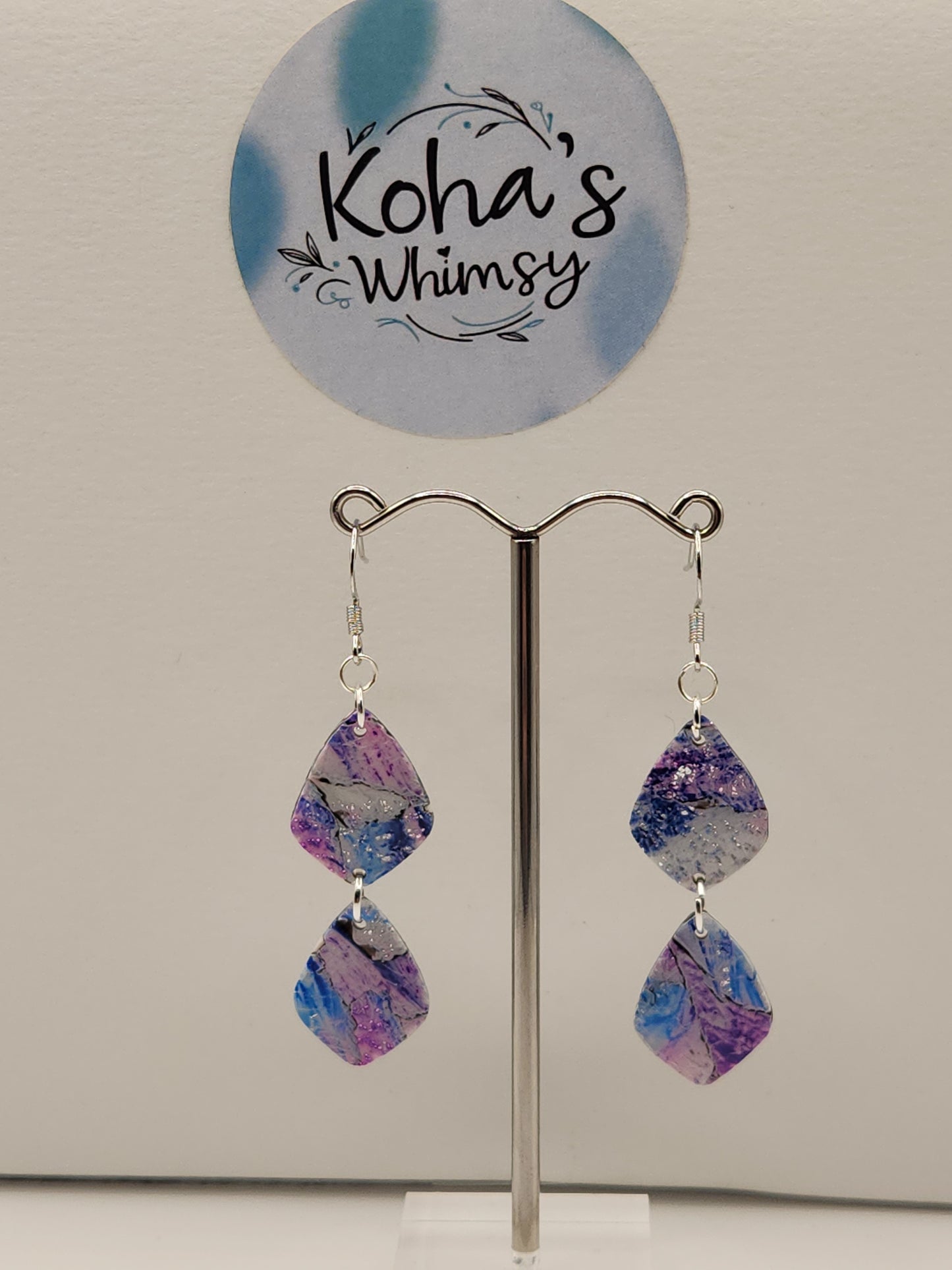 Metallic Watercolour Double Small Drop Diamond Dangle Earrings