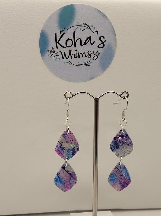 Metallic Watercolour Double Small Drop Diamond Dangle Earrings
