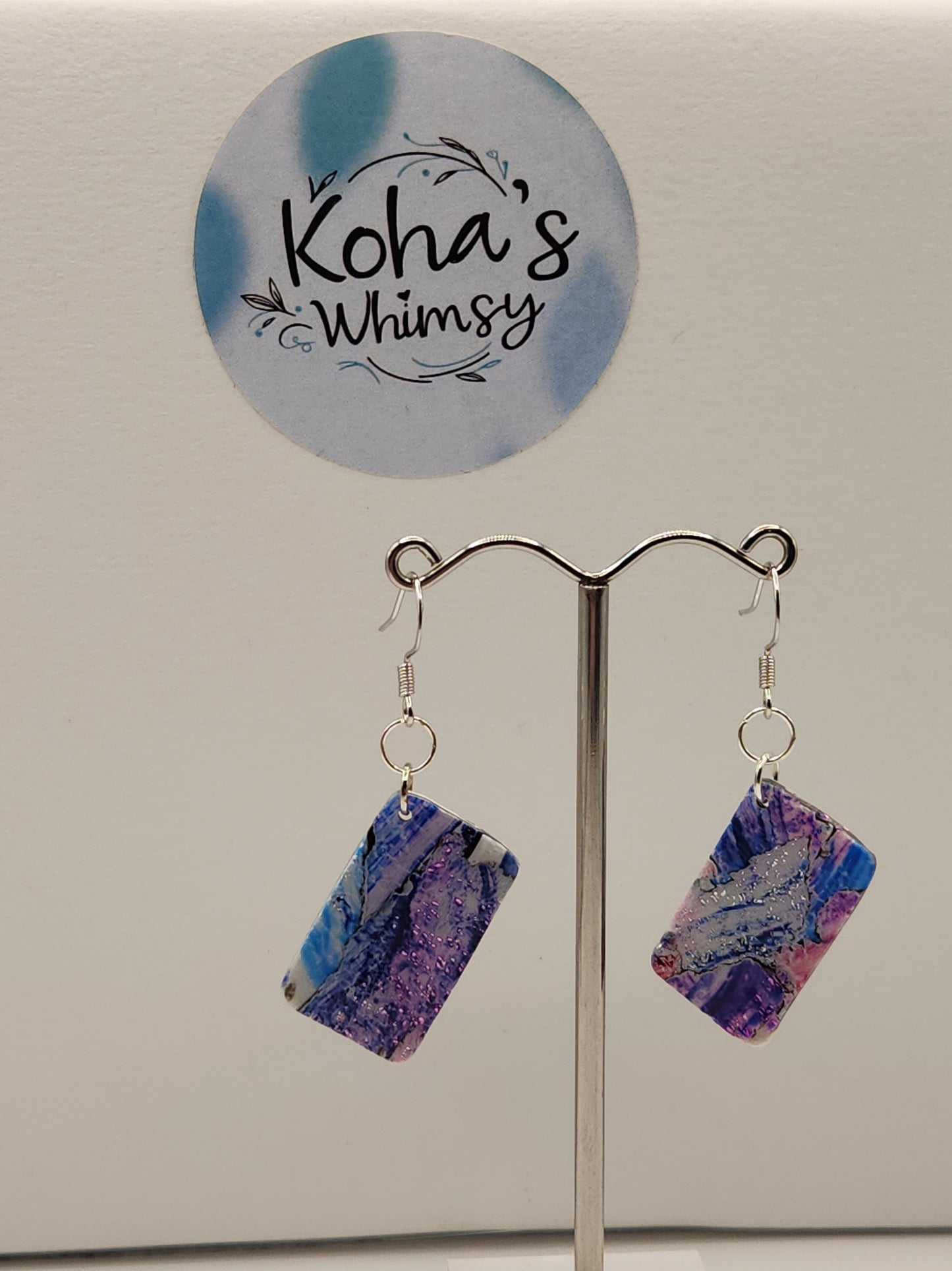 Metallic Watercolour Small Rectangle Dangle Earrings