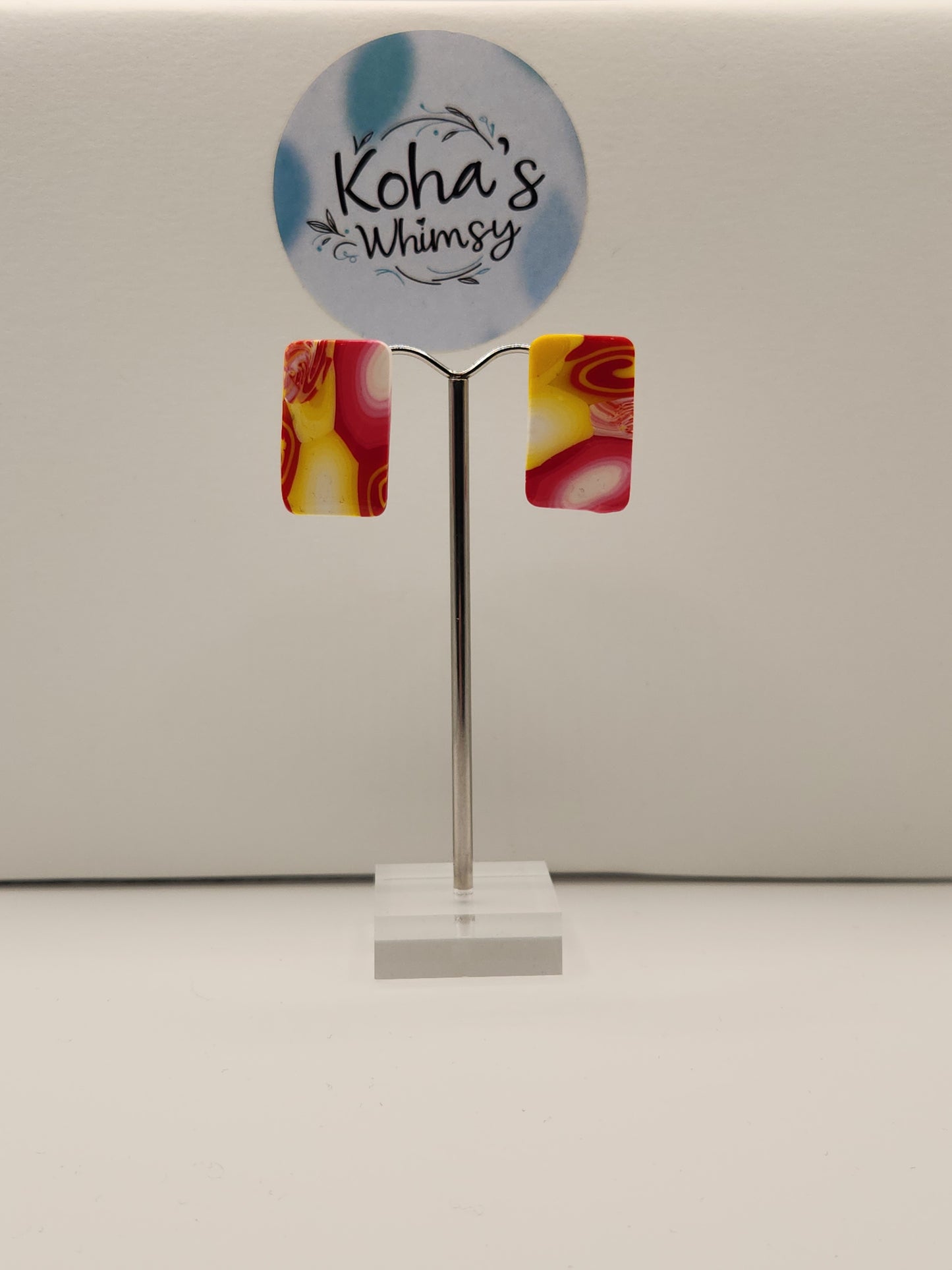 Raspberry Lemonade Small Rectangle Stud Earrings