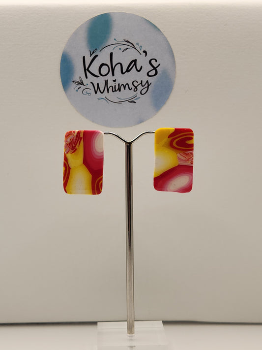 Raspberry Lemonade Small Rectangle Stud Earrings