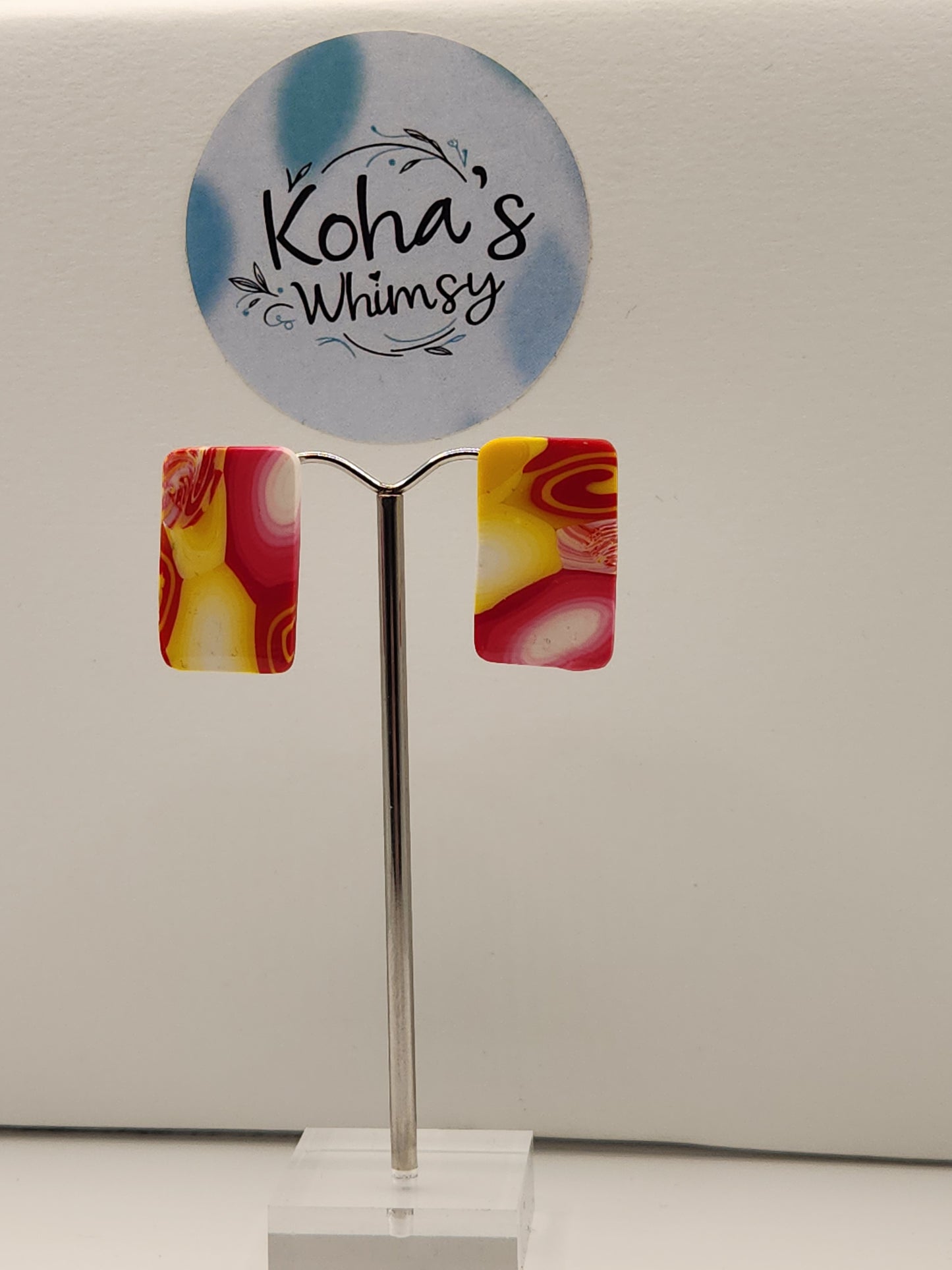 Raspberry Lemonade Small Rectangle Stud Earrings