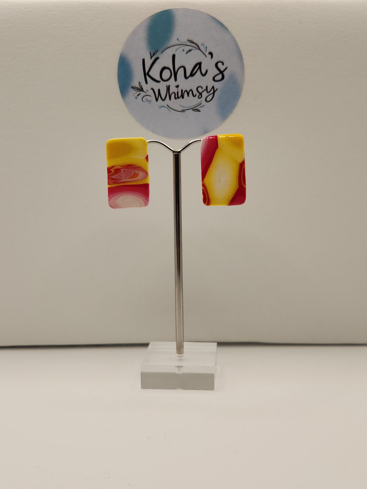 Raspberry Lemonade Small Rectangle Stud Earrings