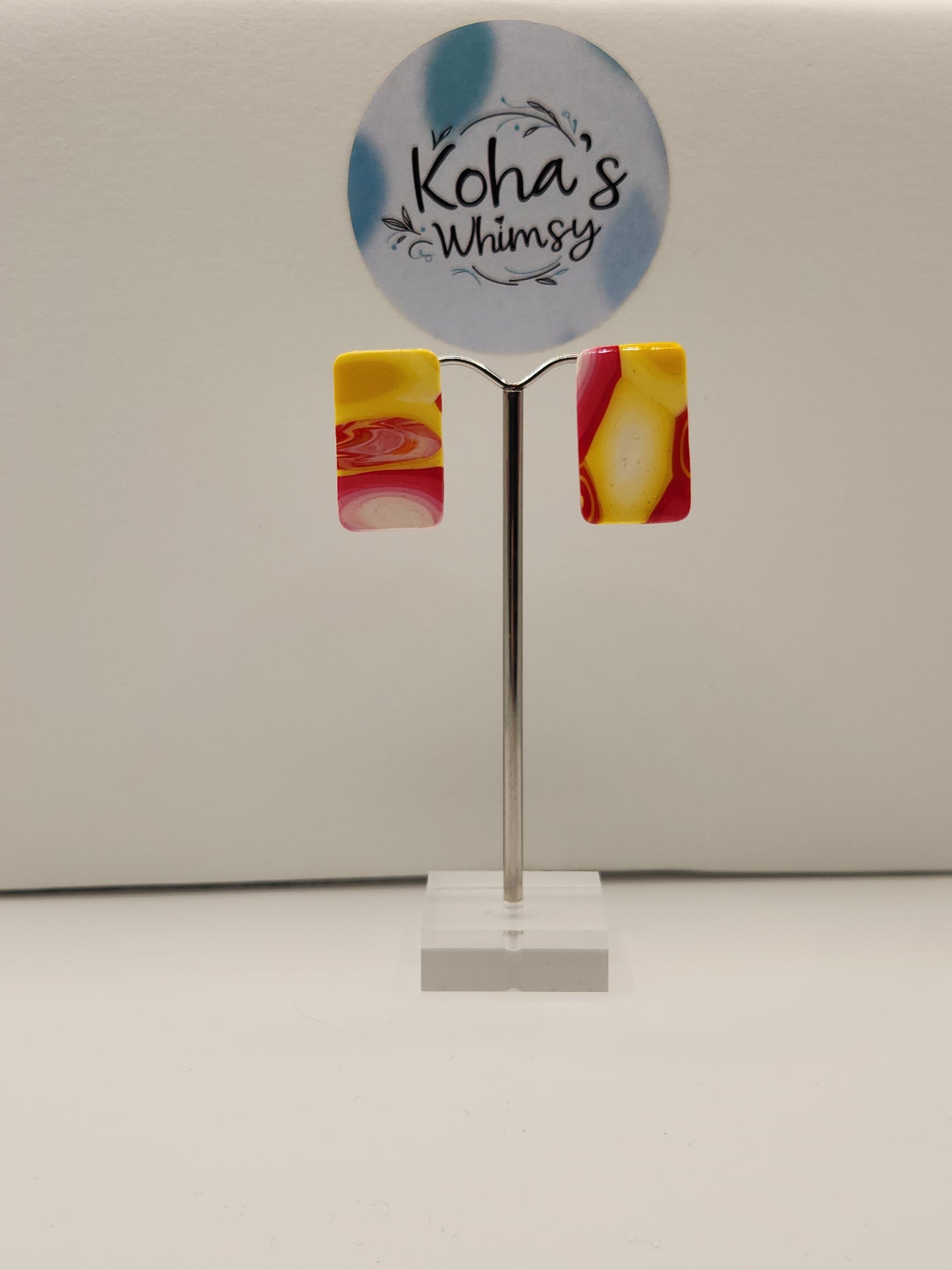 Raspberry Lemonade Small Rectangle Stud Earrings