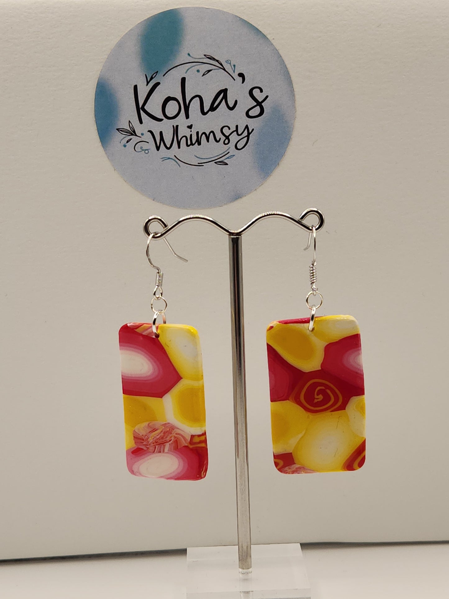 Raspberry Lemonade Large Rectangle Dangle Earrings