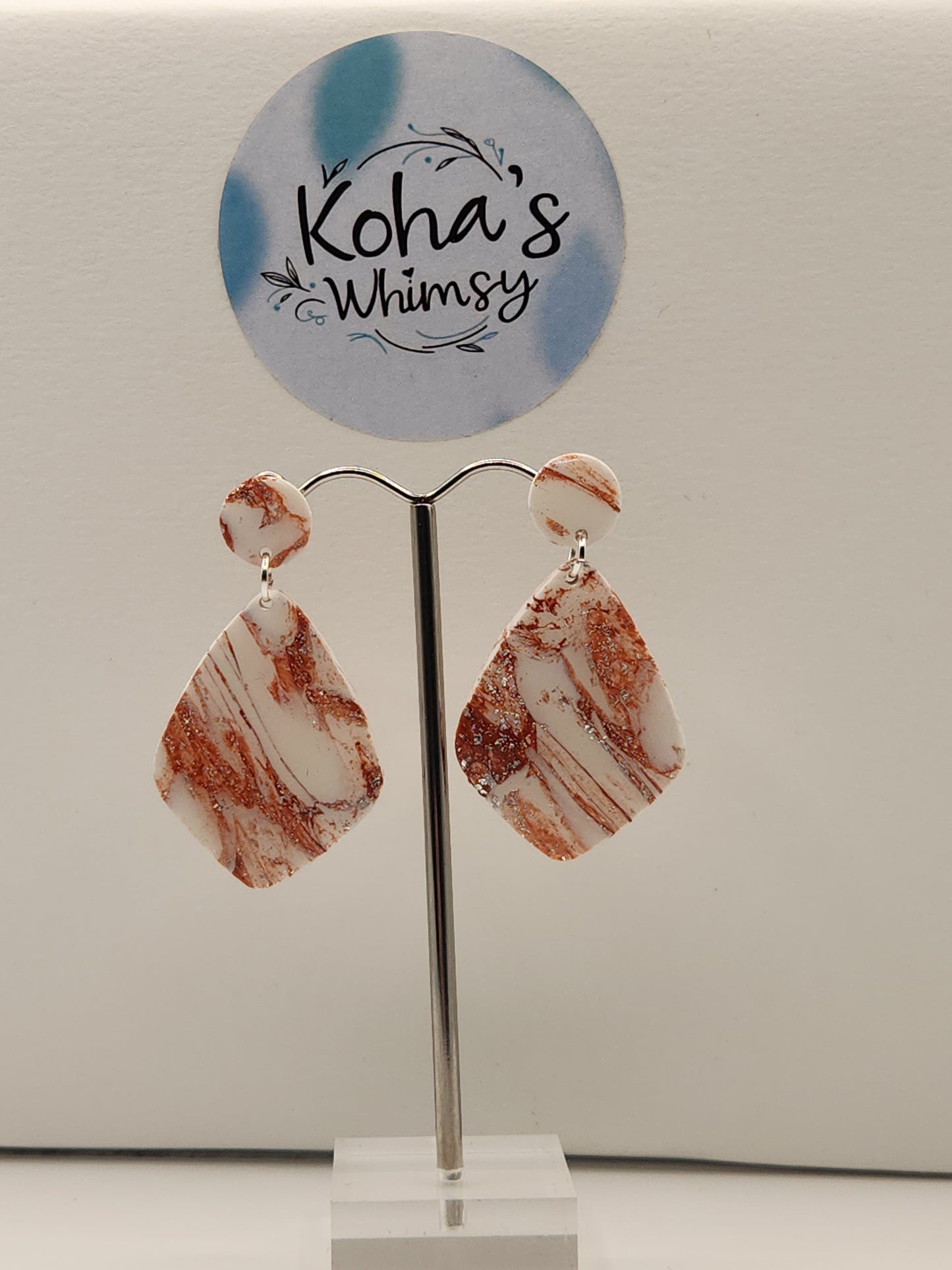 Copper Howlite Large Drop Diamond Stud Earrings