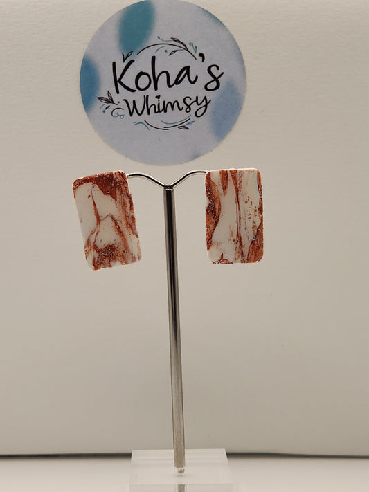 Copper Howlite Jewellery Set - Rectangle Studs & Teardrop Pendant