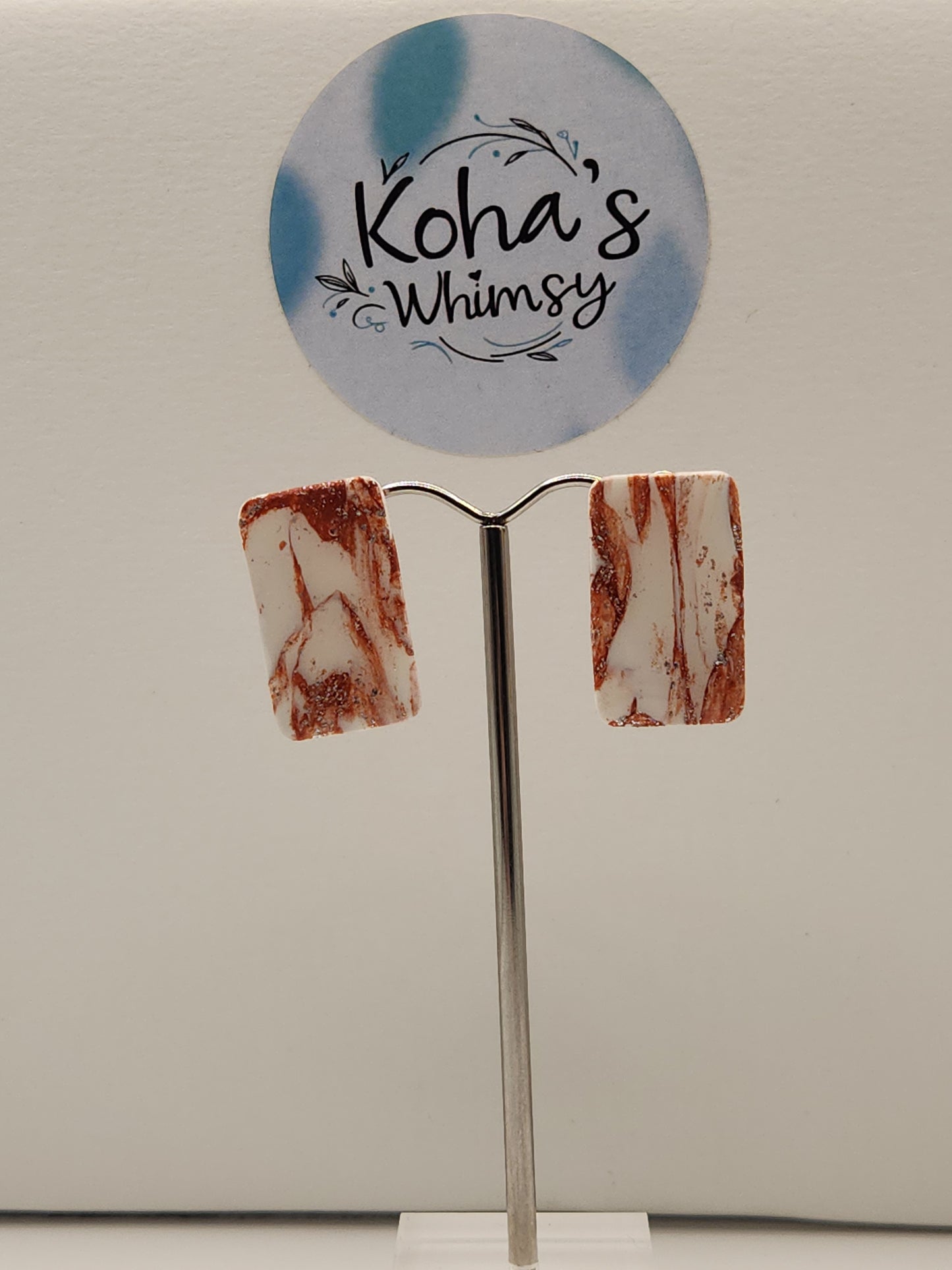 Copper Howlite Jewellery Set - Rectangle Studs & Teardrop Pendant