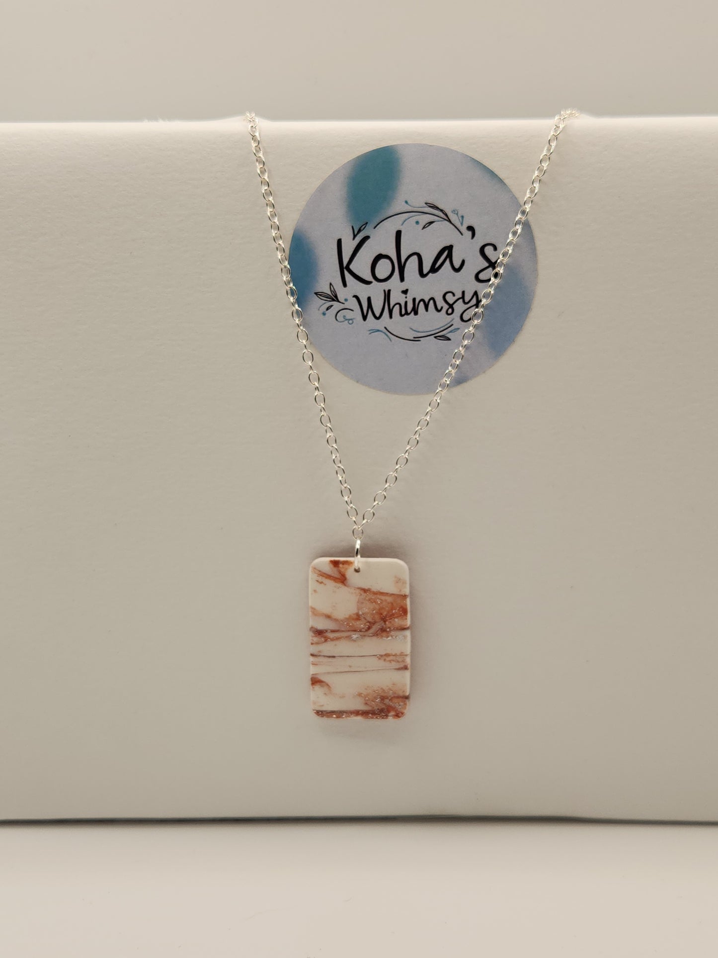 Copper Howlite Jewellery Set - Diamond & Rectangle Studs with Large Rectangle Pendant