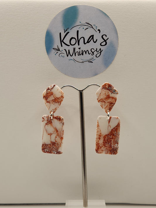 Copper Howlite Jewellery Set - Diamond & Rectangle Studs with Large Rectangle Pendant