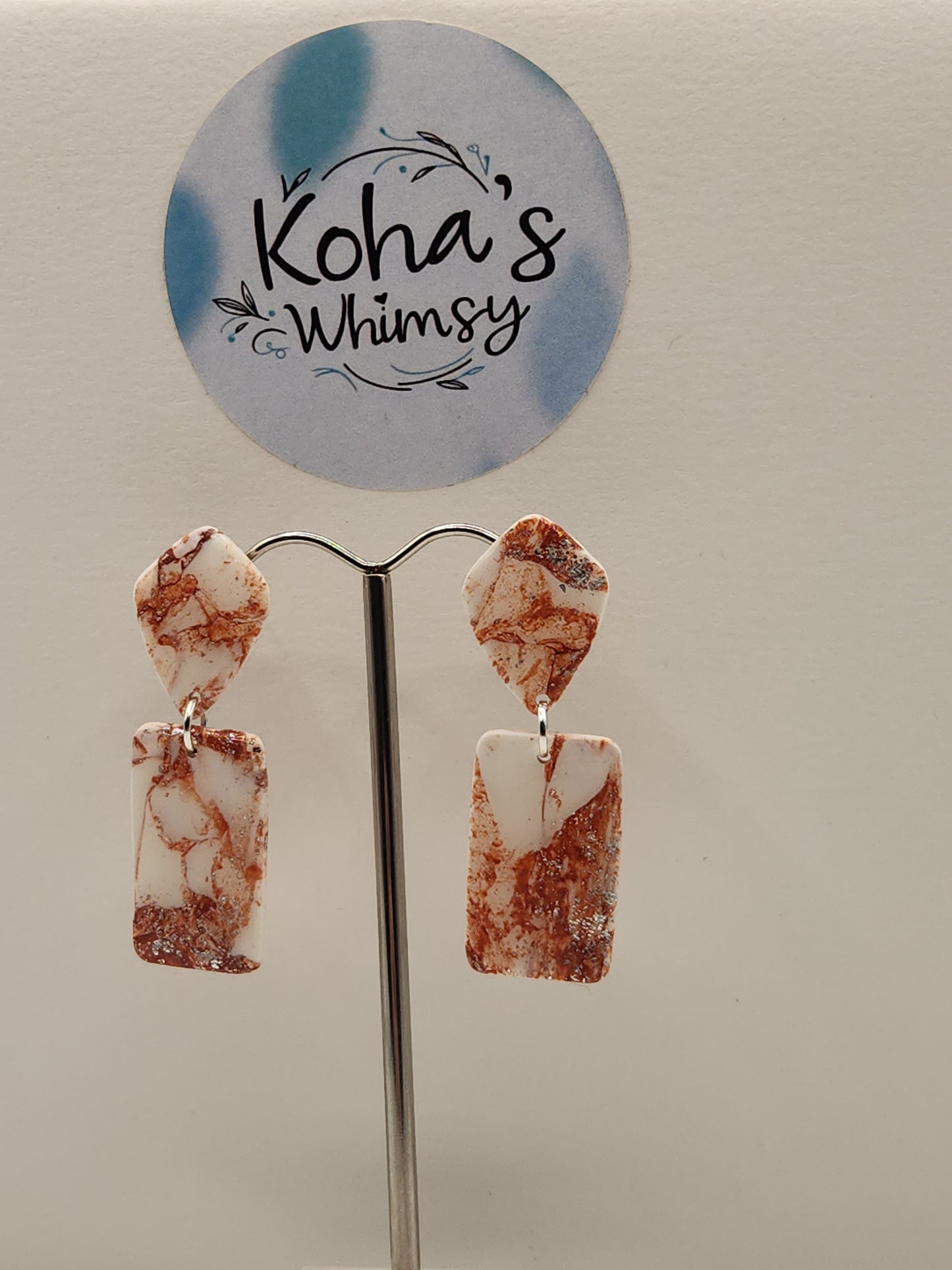 Copper Howlite Jewellery Set - Diamond & Rectangle Studs with Large Rectangle Pendant