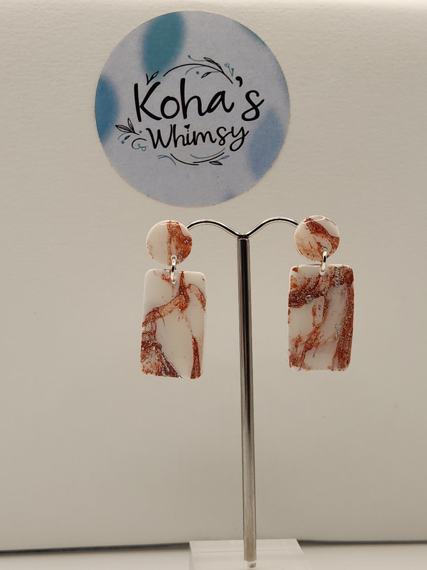 Copper Howlite Jewellery Set - Rectangle & Circle Studs with Triple Circle Pendant