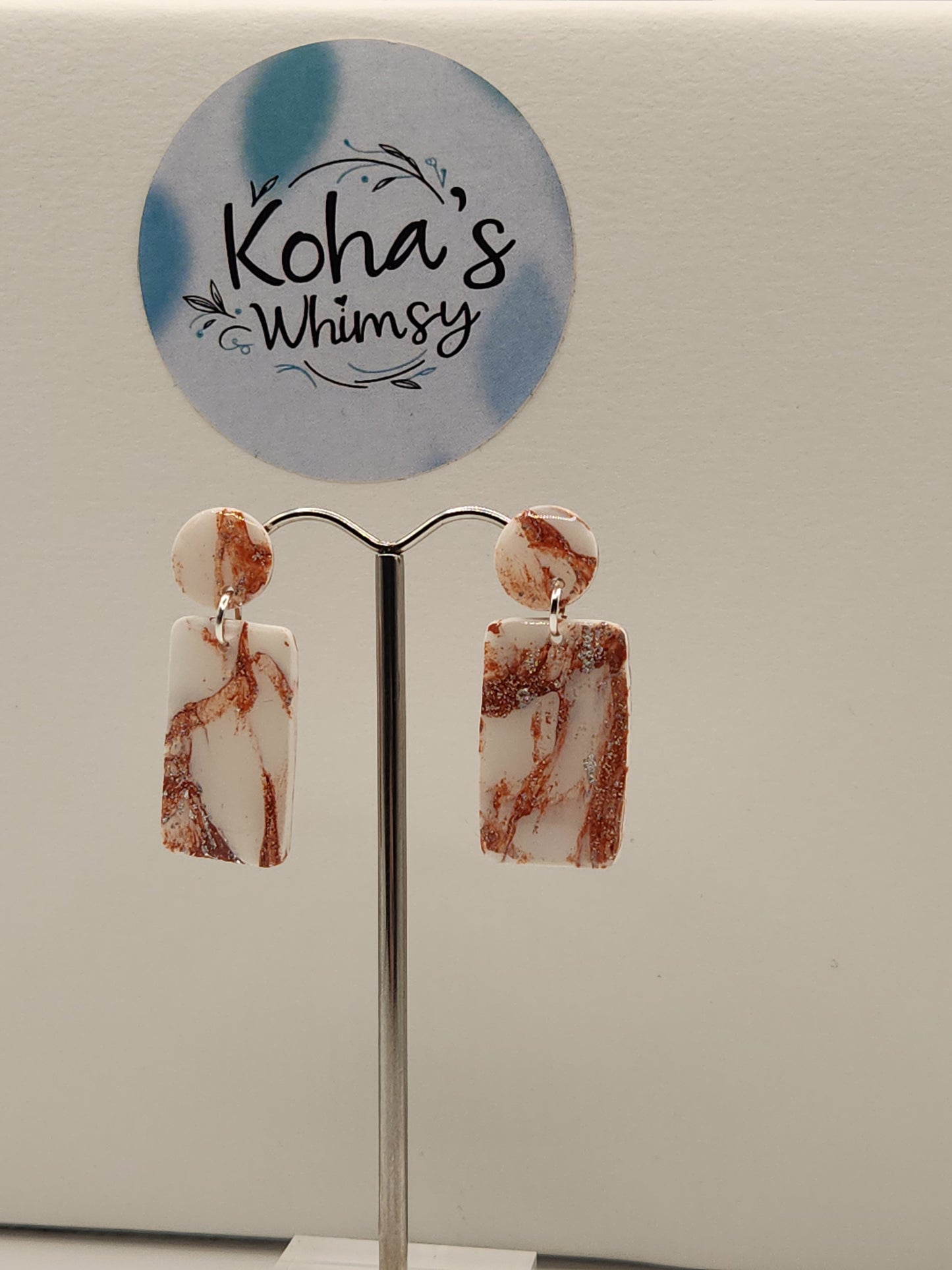 Copper Howlite Jewellery Set - Rectangle & Circle Studs with Triple Circle Pendant