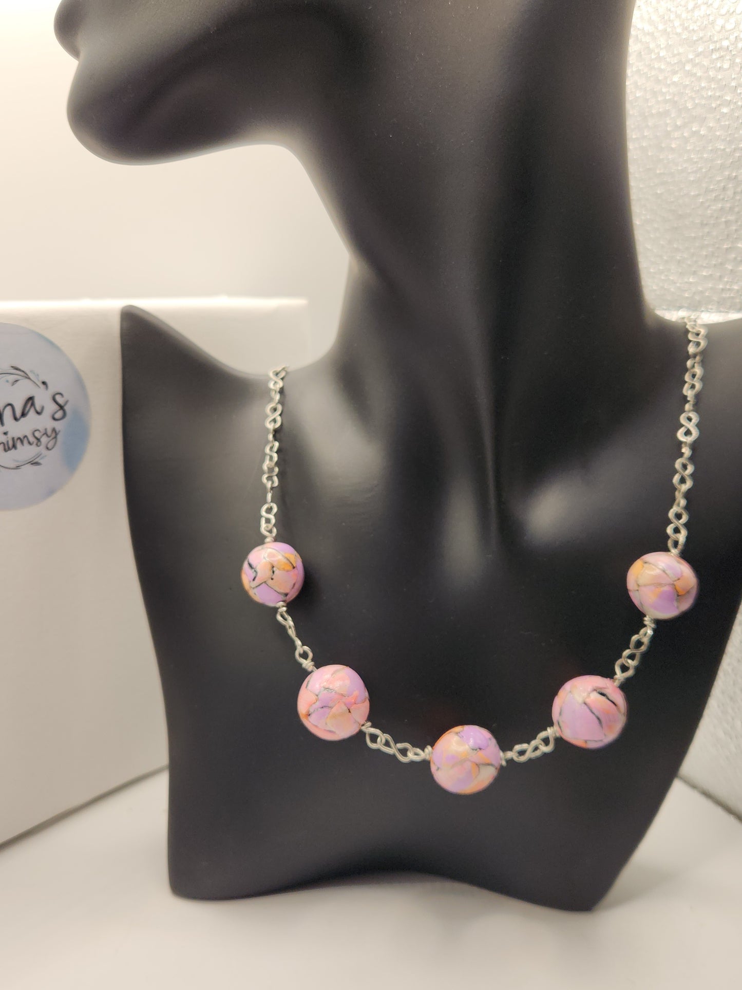 One of a kind handmade pastel watercolour beaded necklace with premium polymer clay beads in soft dreamy hues
