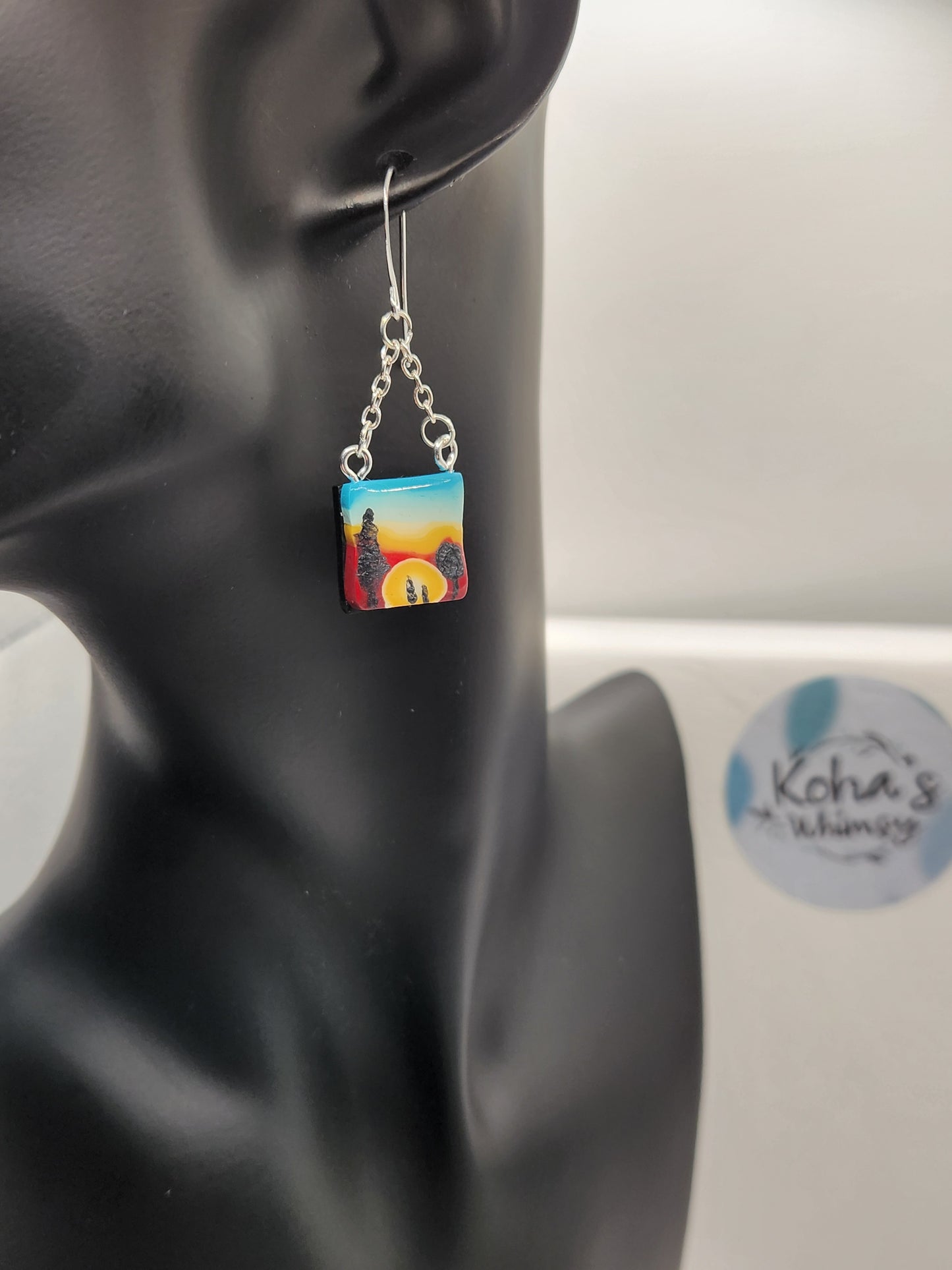 Sunrise Silhouette earrings displayed showing size and dangle length
