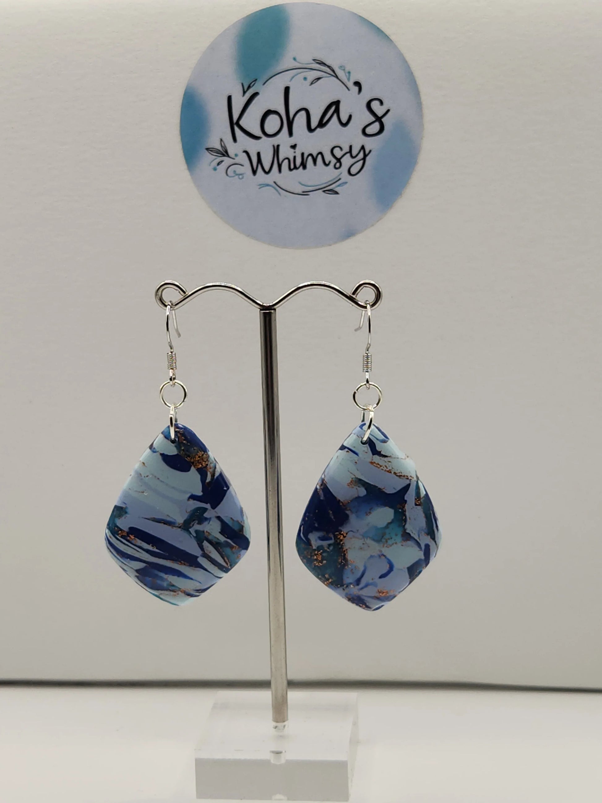 Handmade polymer clay Earrings - Ocean Vibes Large Drop Diamond Dangle Earrings