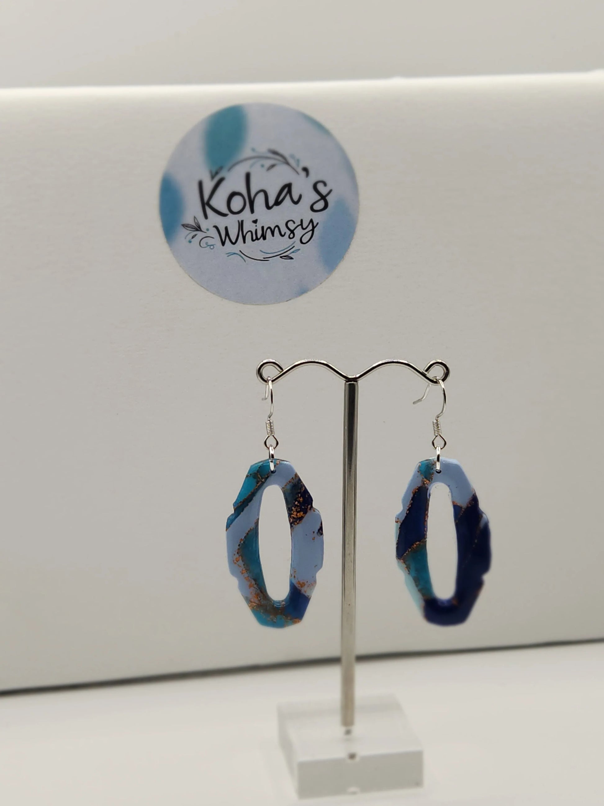 Handmade polymer clay Earrings - Ocean Vibes Oval Hoopla Dangle Earrings