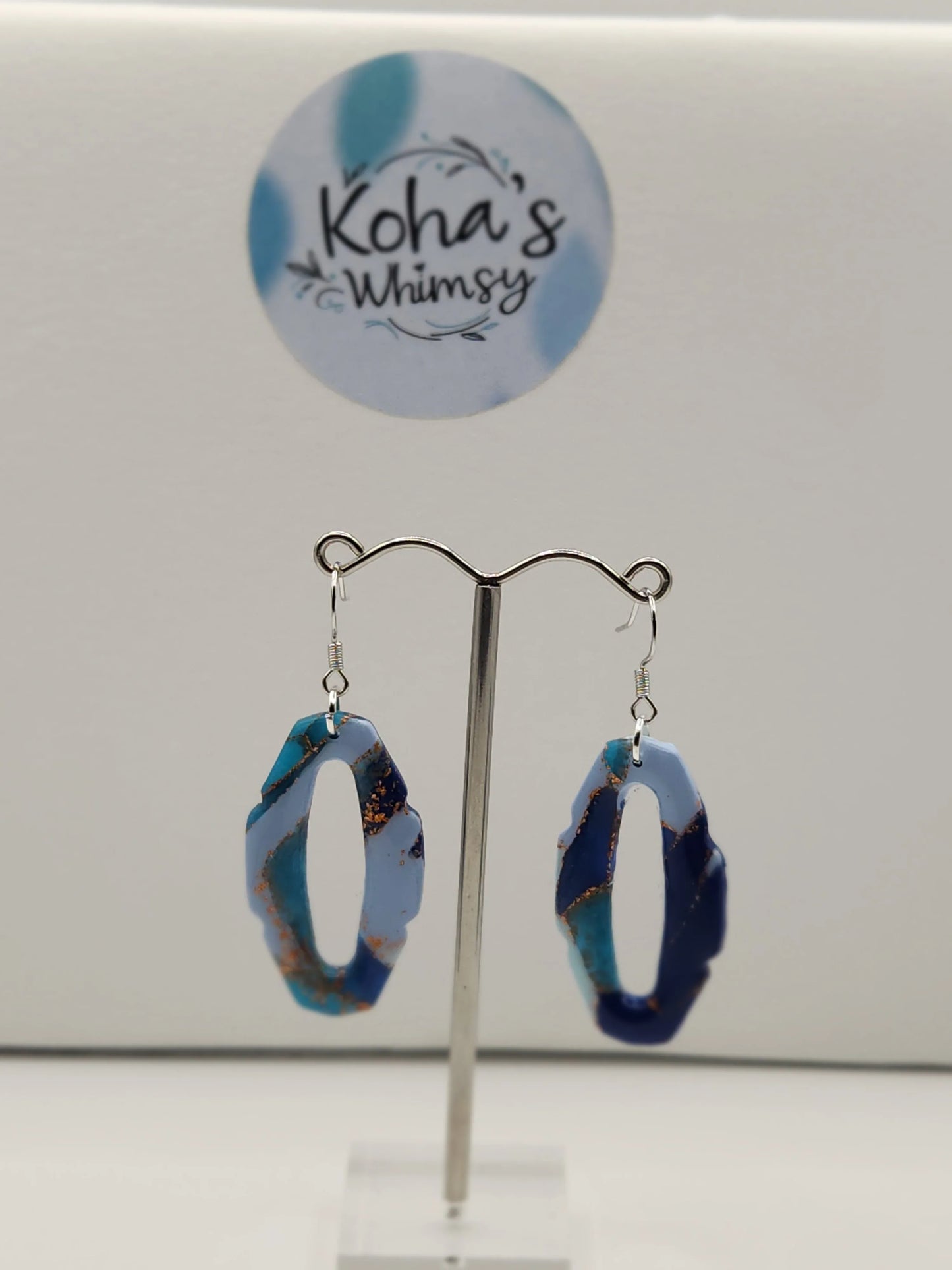 Handmade polymer clay Earrings - Ocean Vibes Oval Hoopla Dangle Earrings