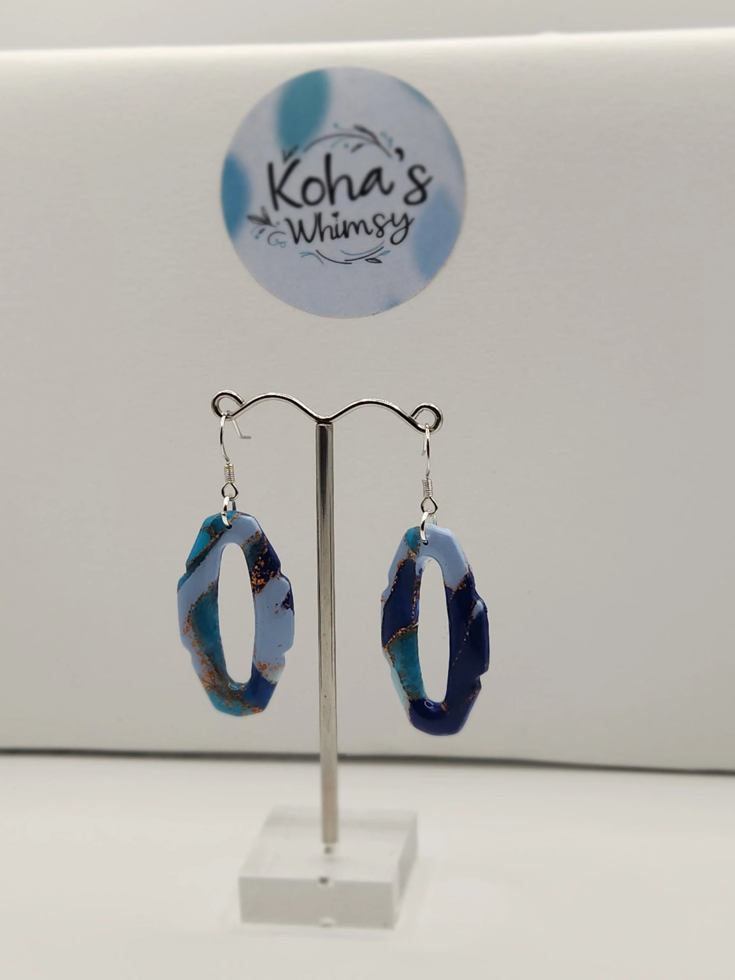 Handmade polymer clay Earrings - Ocean Vibes Oval Hoopla Dangle Earrings