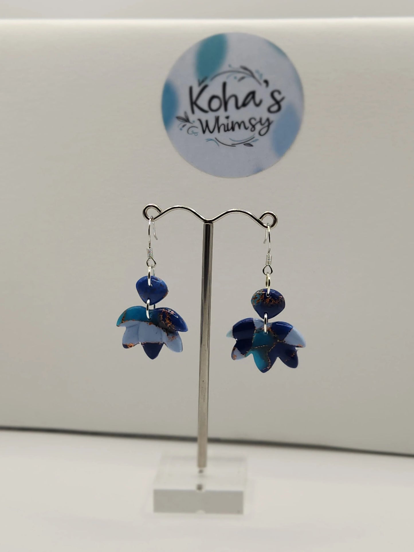 Handmade polymer clay Earrings - Ocean Vibes Small Lotus Bloom Dangle Earrings