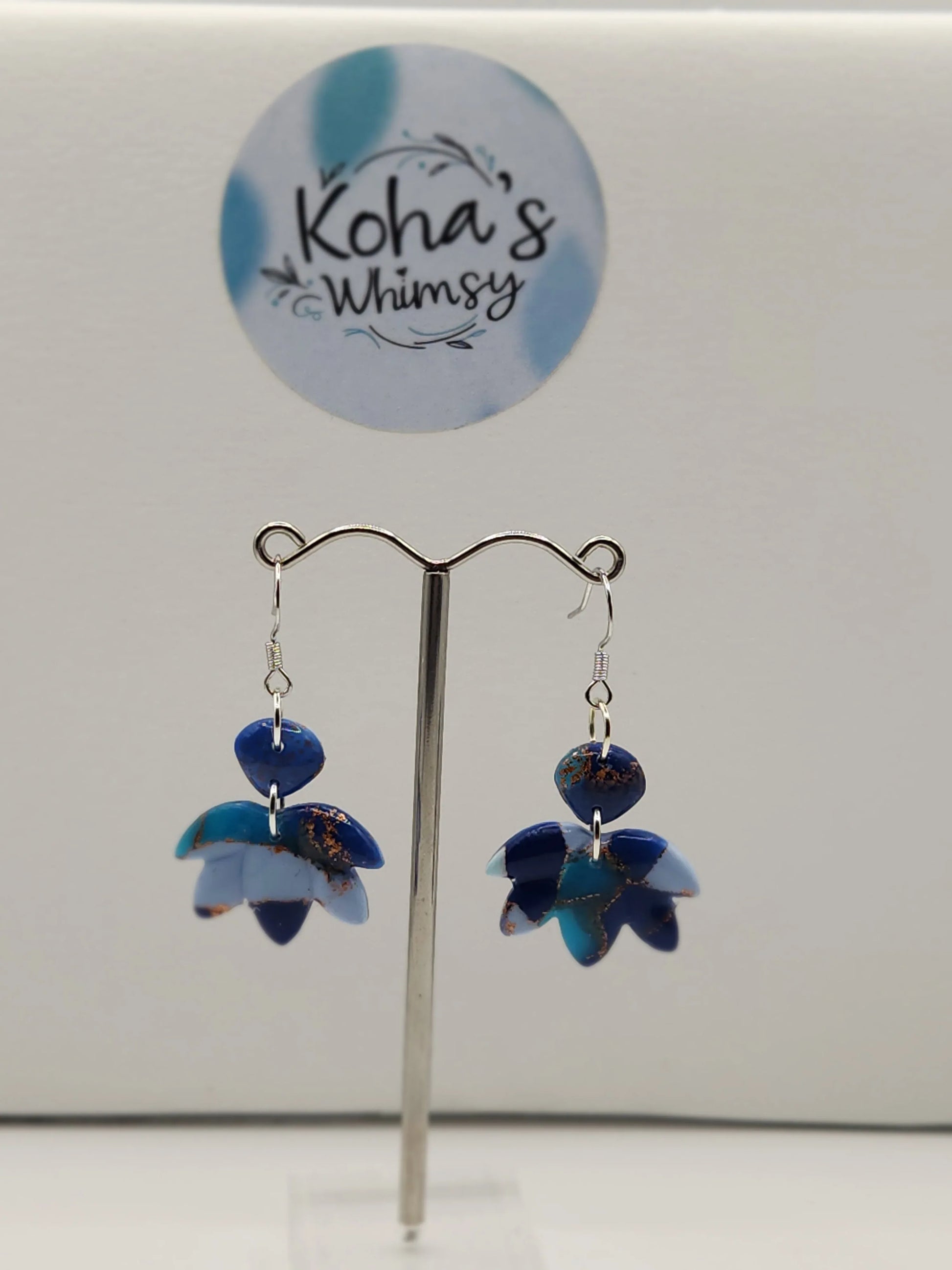 Handmade polymer clay Earrings - Ocean Vibes Small Lotus Bloom Dangle Earrings