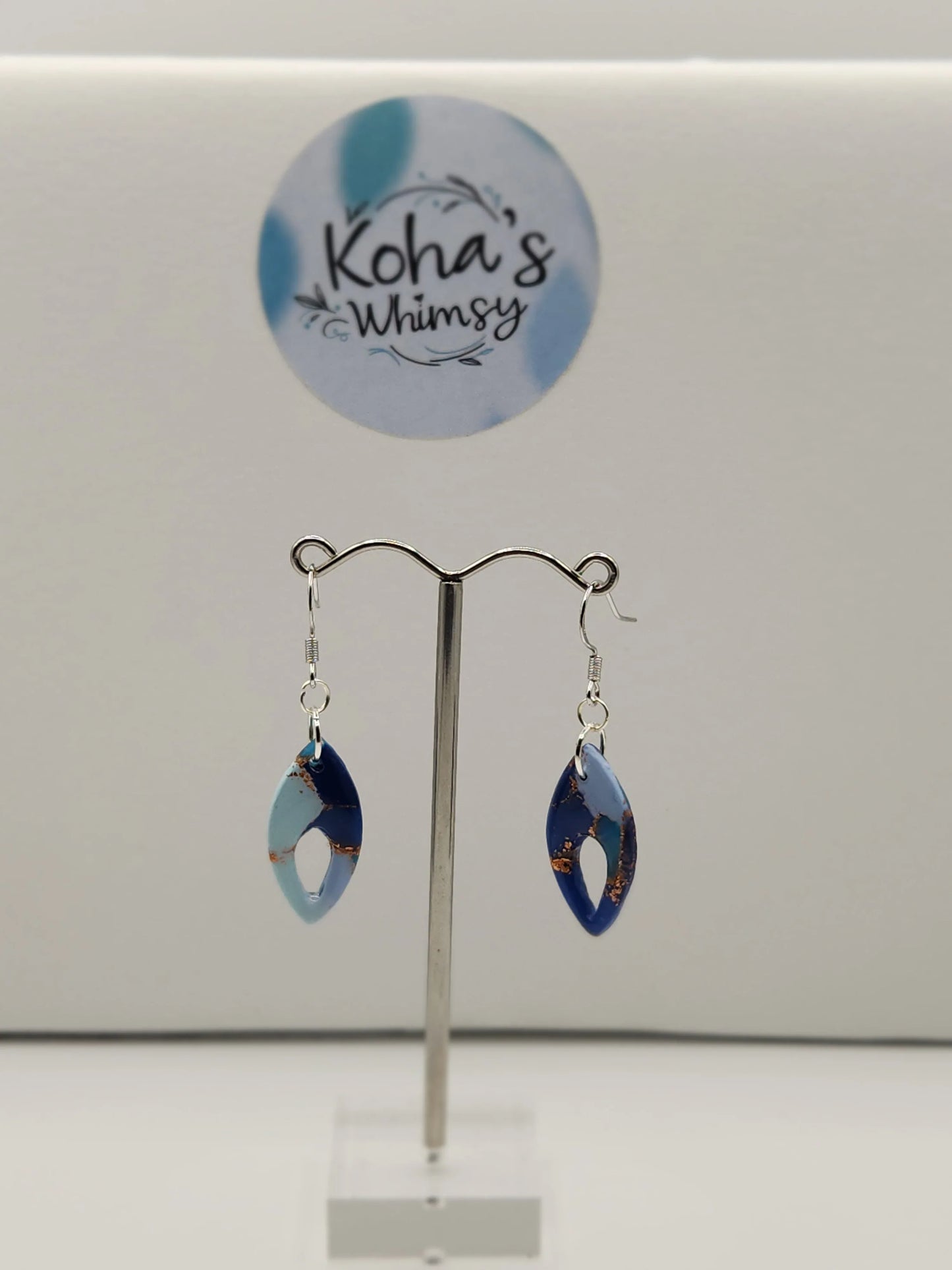 Handmade polymer clay Earrings - Ocean Vibes Small Pointed Ellipse Dangle Earrings