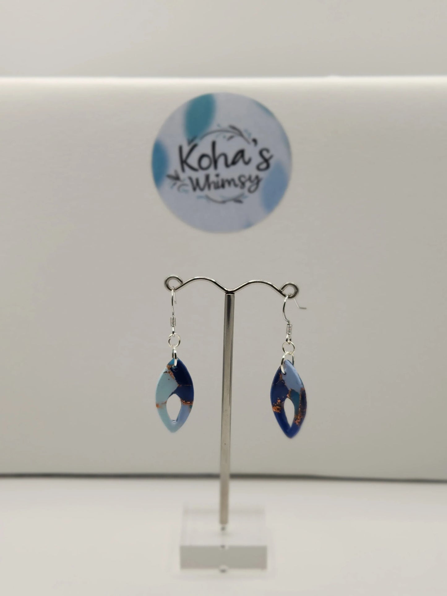 Handmade polymer clay Earrings - Ocean Vibes Small Pointed Ellipse Dangle Earrings