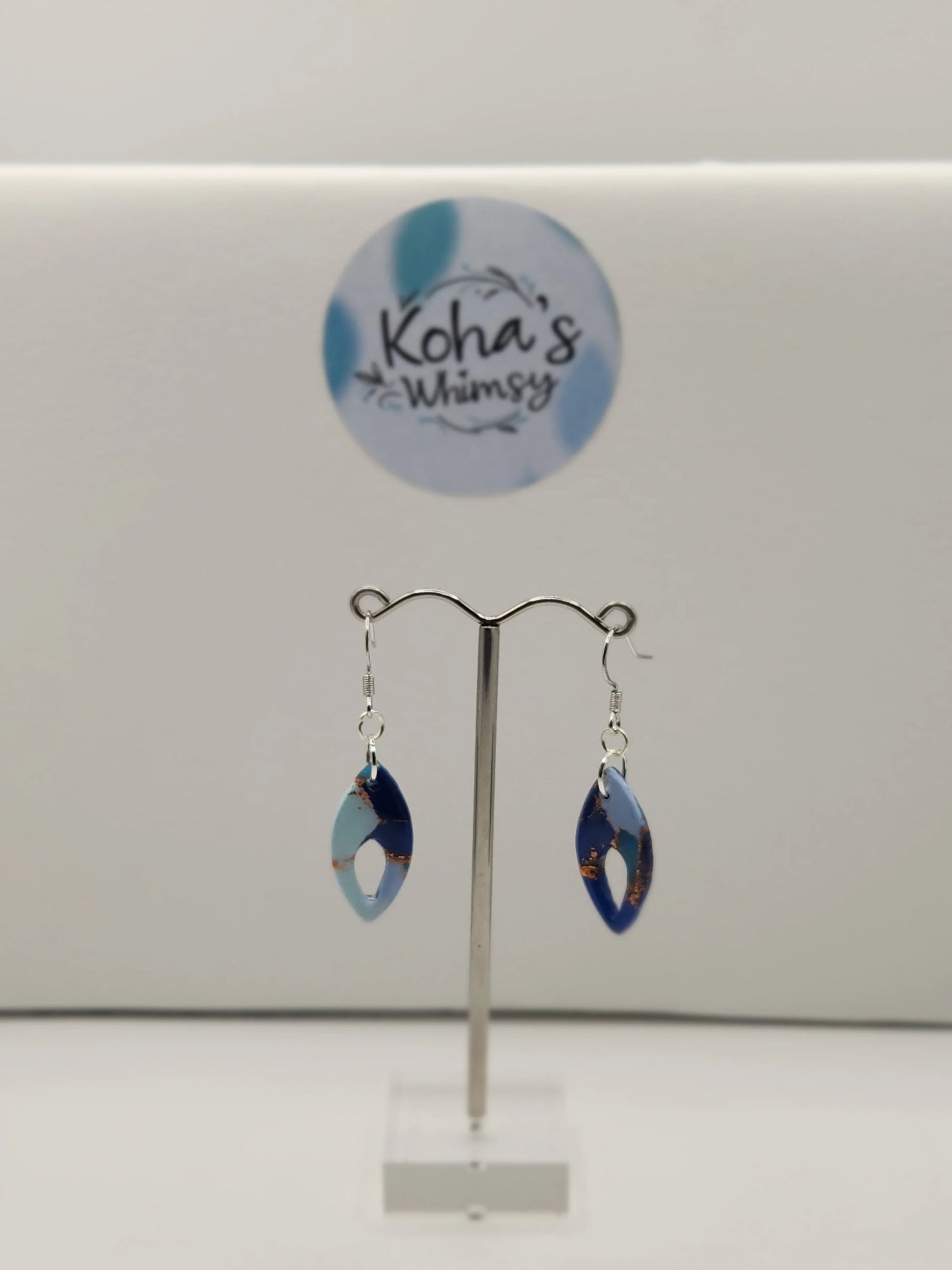Handmade polymer clay Earrings - Ocean Vibes Small Pointed Ellipse Dangle Earrings