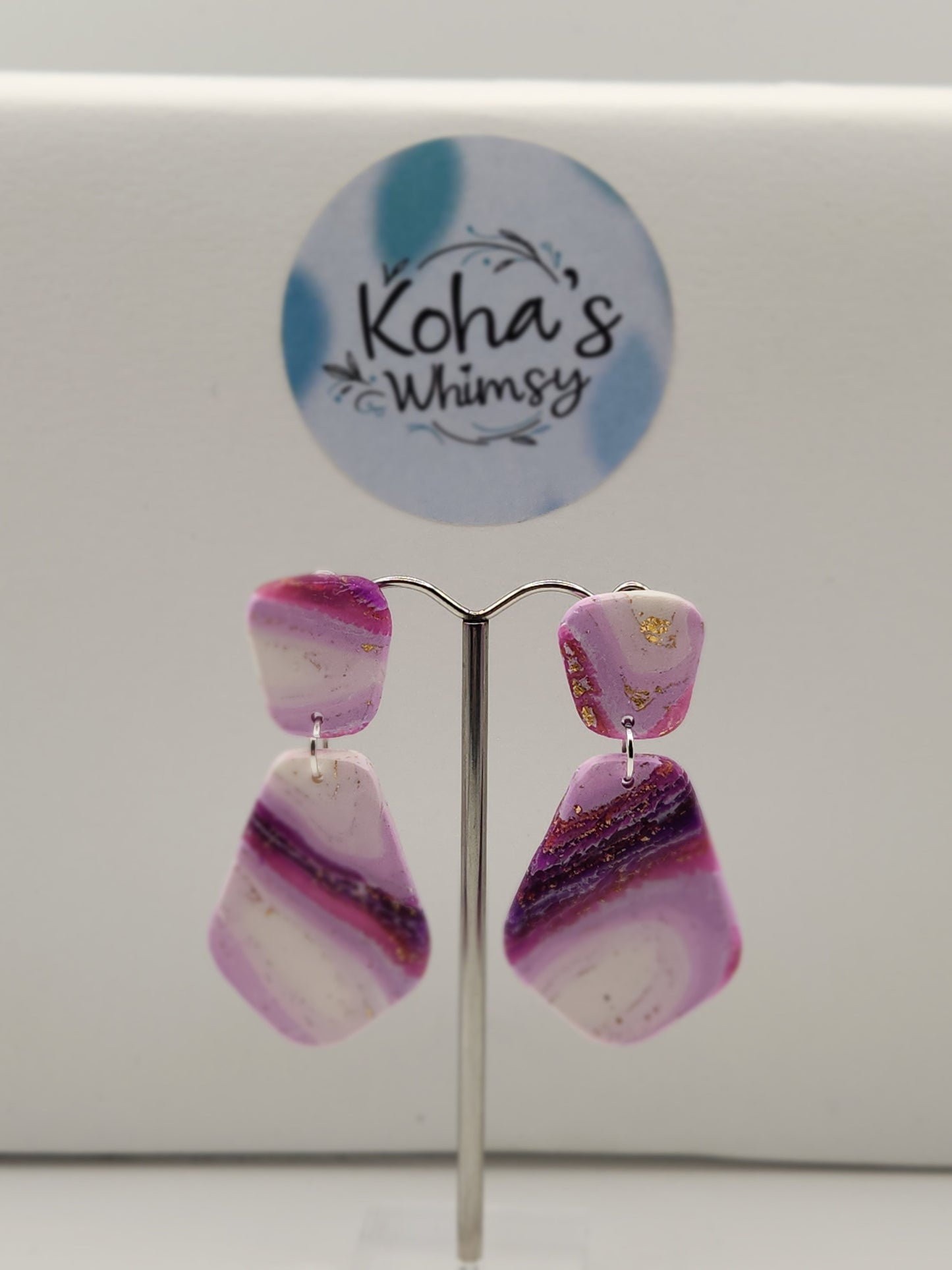 Purple Lace Agate Large Drop Dangle Earrings