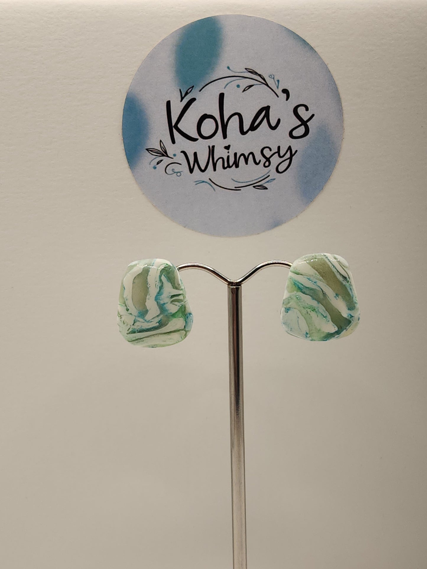 Aqua Howlite Small Quadrangle Stud Earrings