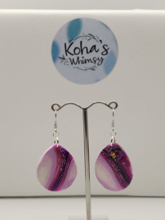 Purple Lace Agate Large Teardrop Dangle Earrings