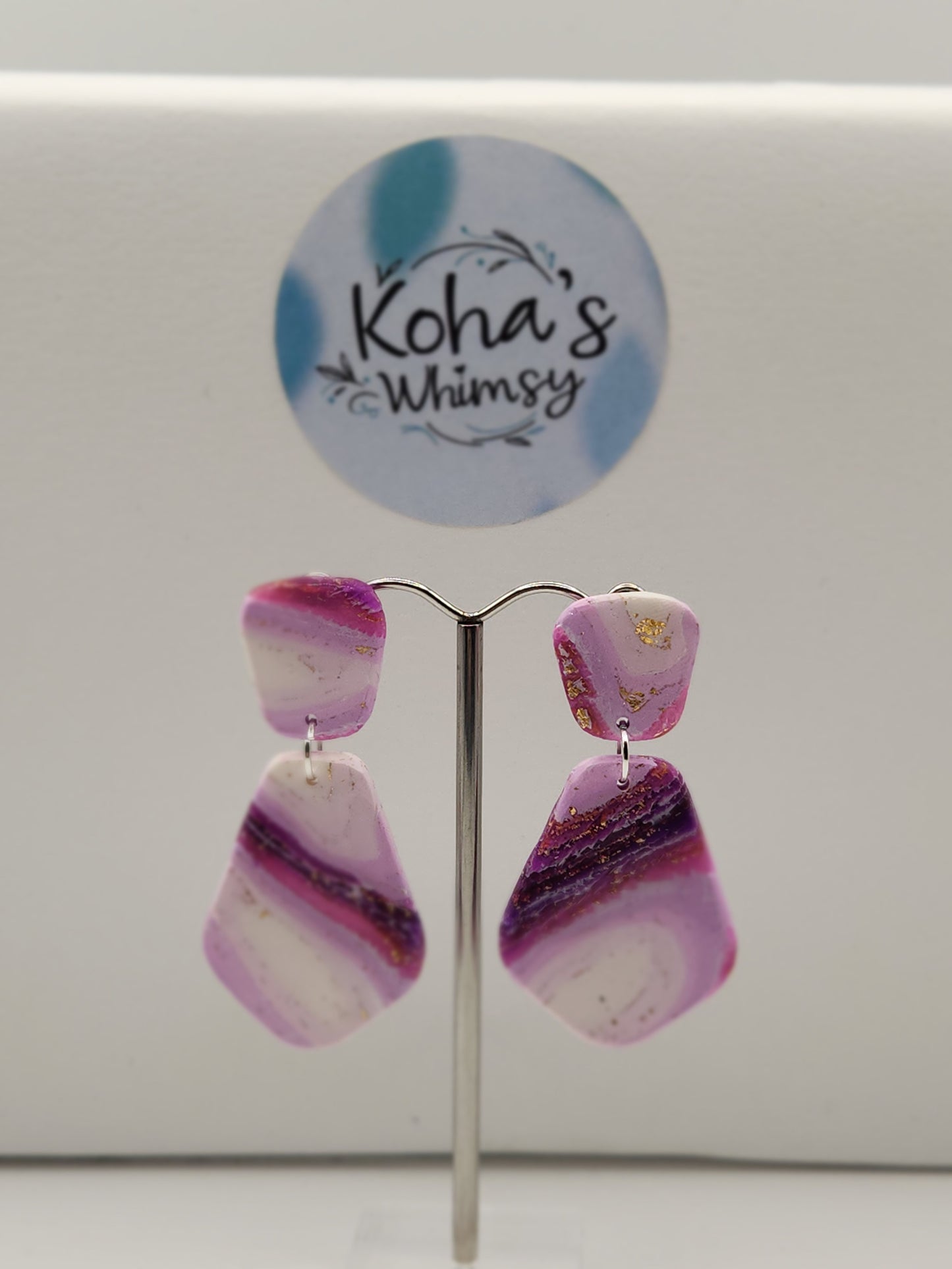 Purple Lace Agate Large Drop Dangle Earrings