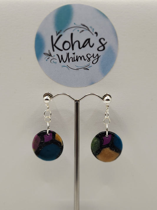 Rainbow Fish Circle Stud Earrings