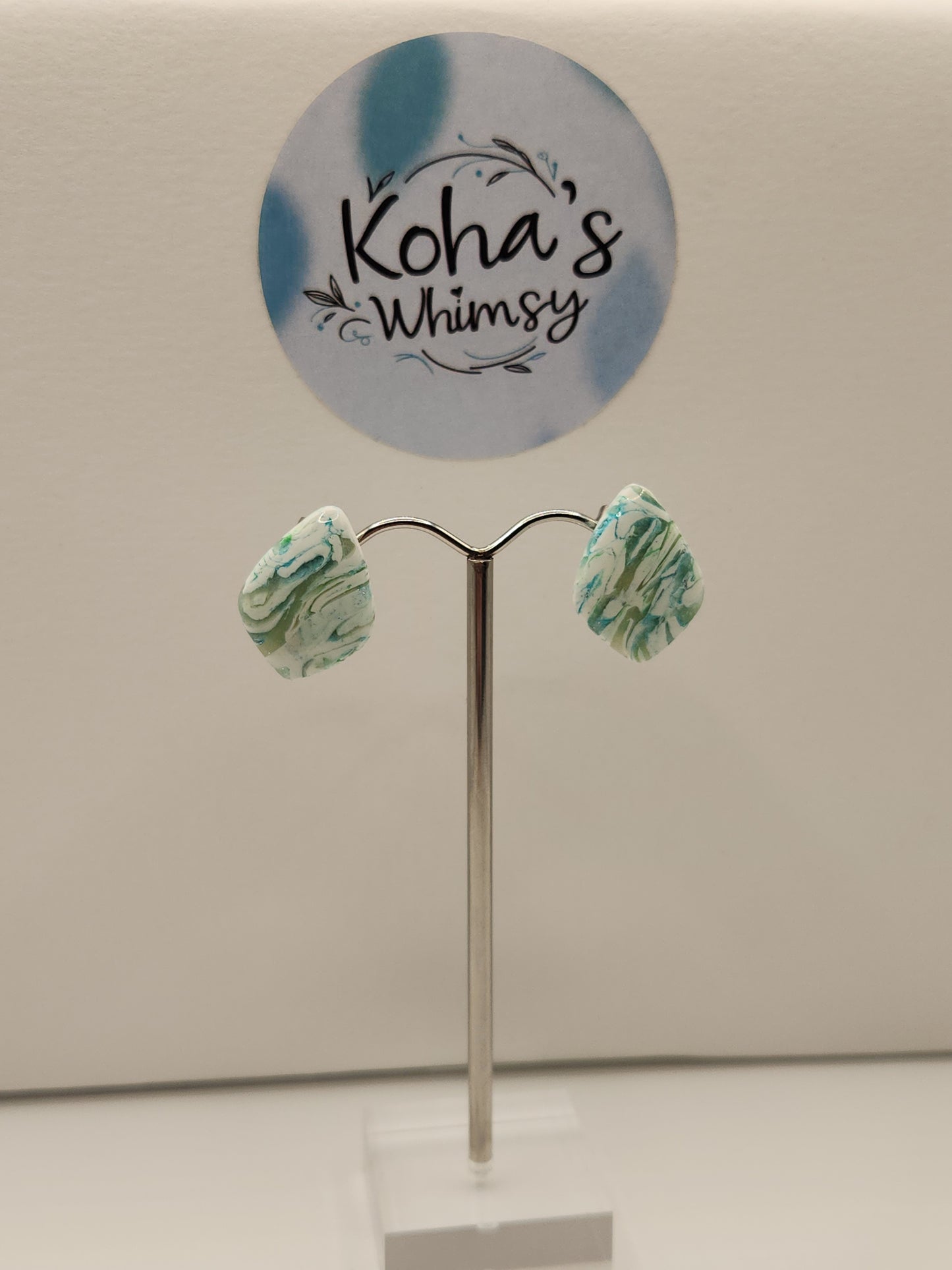 Aqua Howlite Small Drop Diamond Stud Earrings