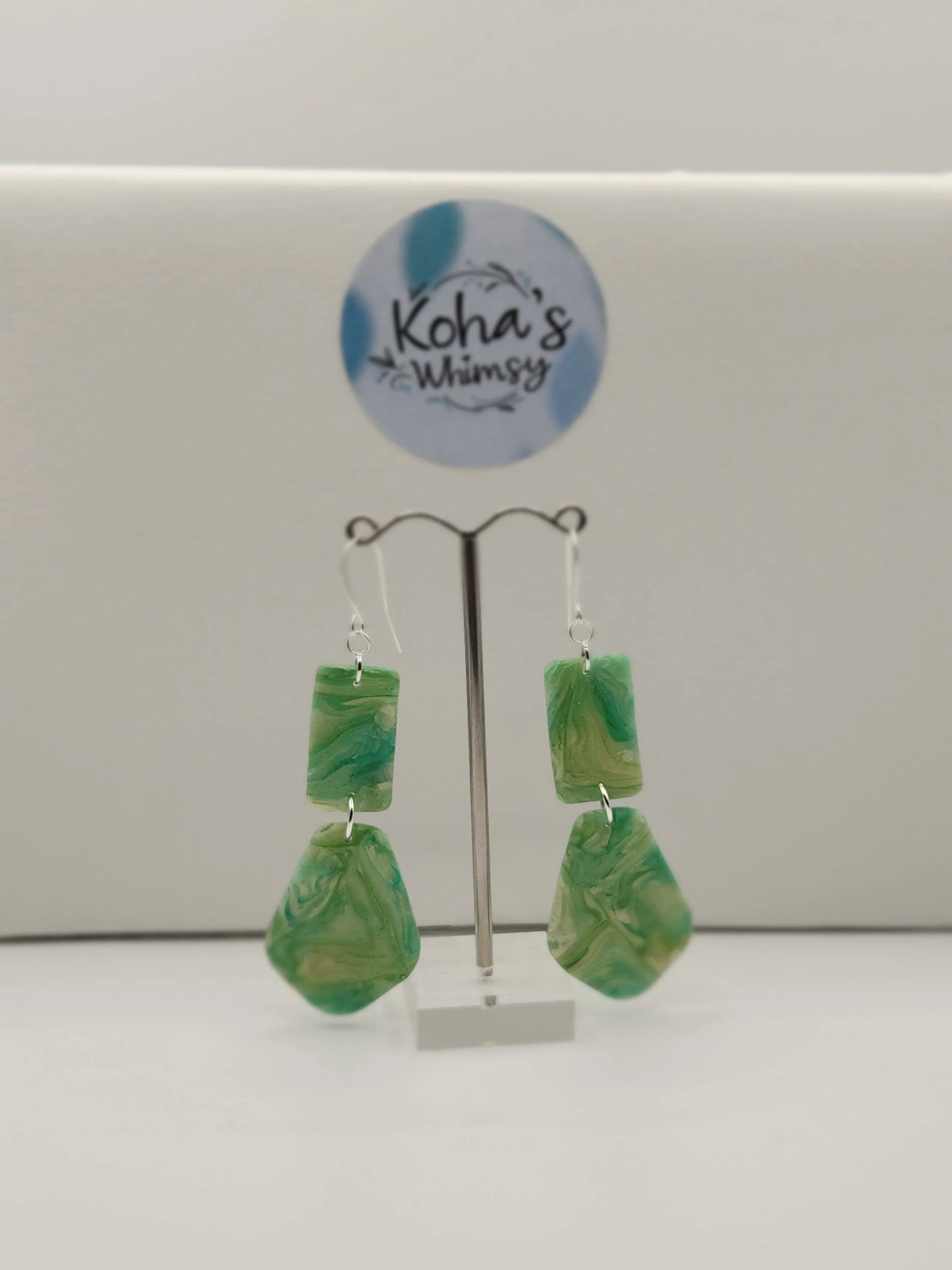 Handmade polymer clay Earrings - Moss Agate Drop Dangles