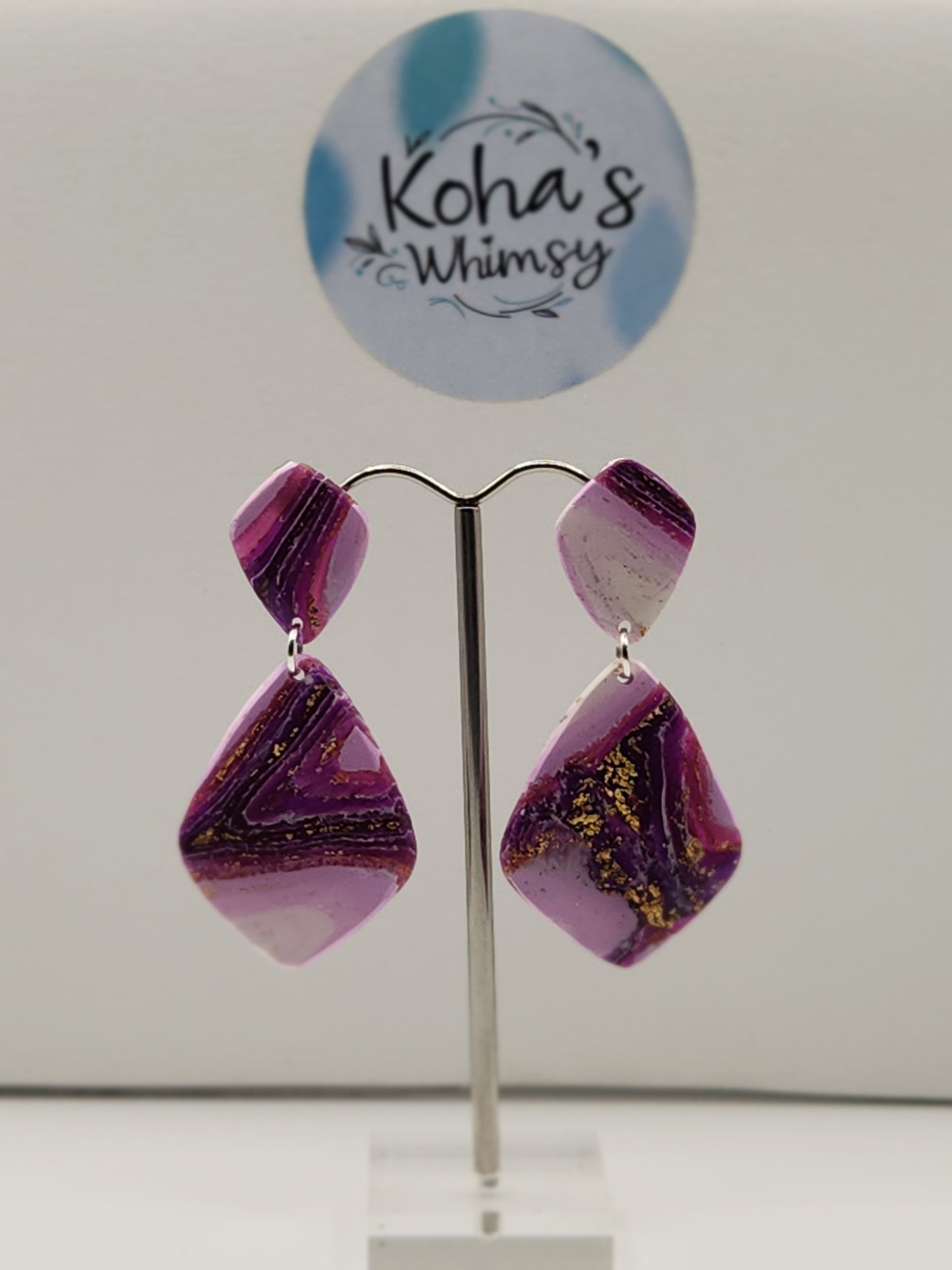 Purple Lace Agate Drop Diamond Stud Earrings