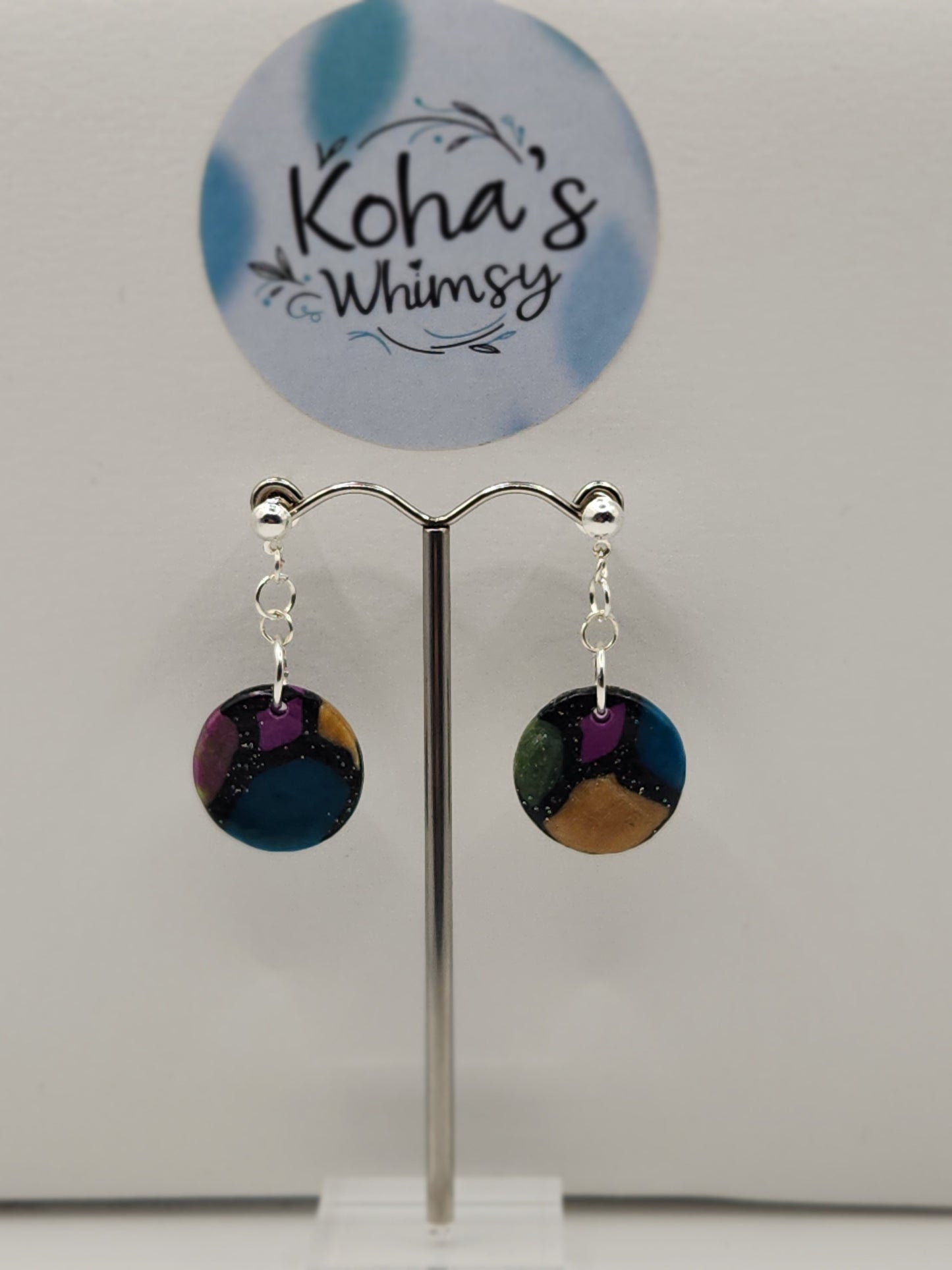 Rainbow Fish Circle Stud Earrings