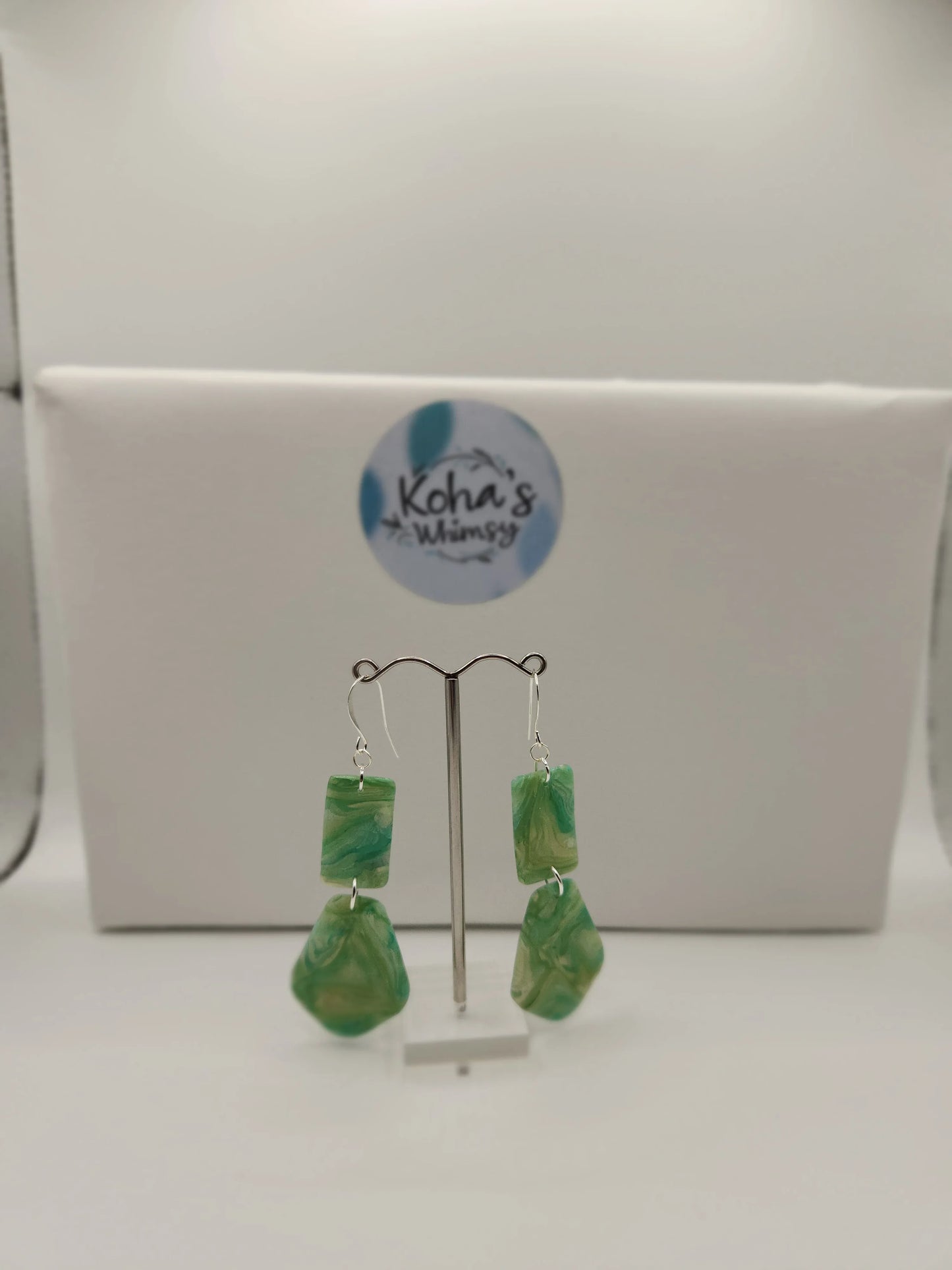 Handmade polymer clay Earrings - Moss Agate Drop Dangles