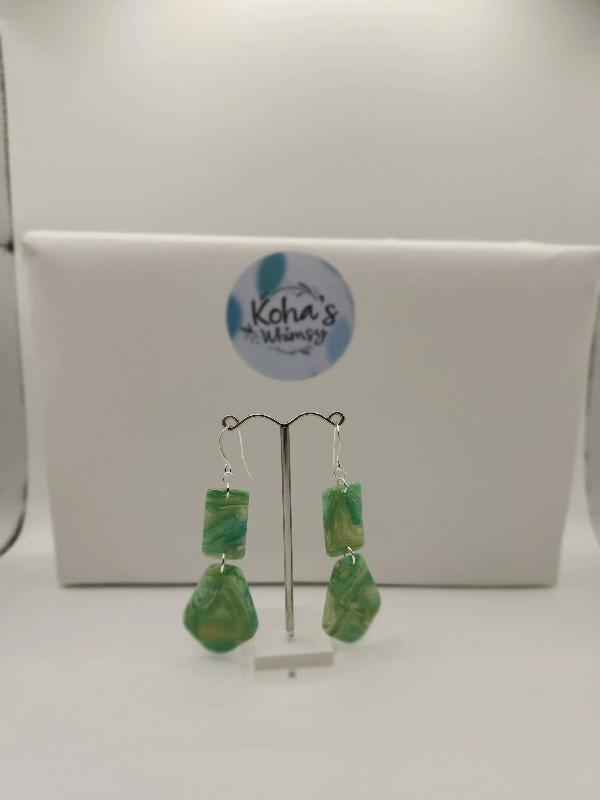 Handmade polymer clay Earrings - Moss Agate Drop Dangles