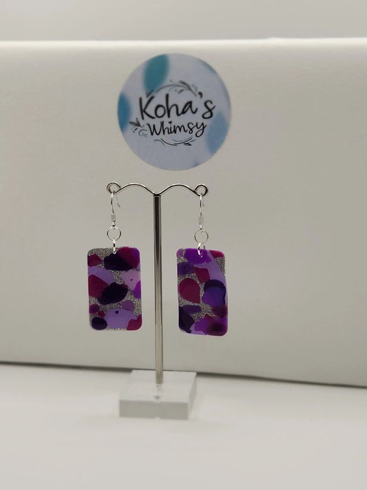 Purple Droplets Large Rectangle Dangle Earrings