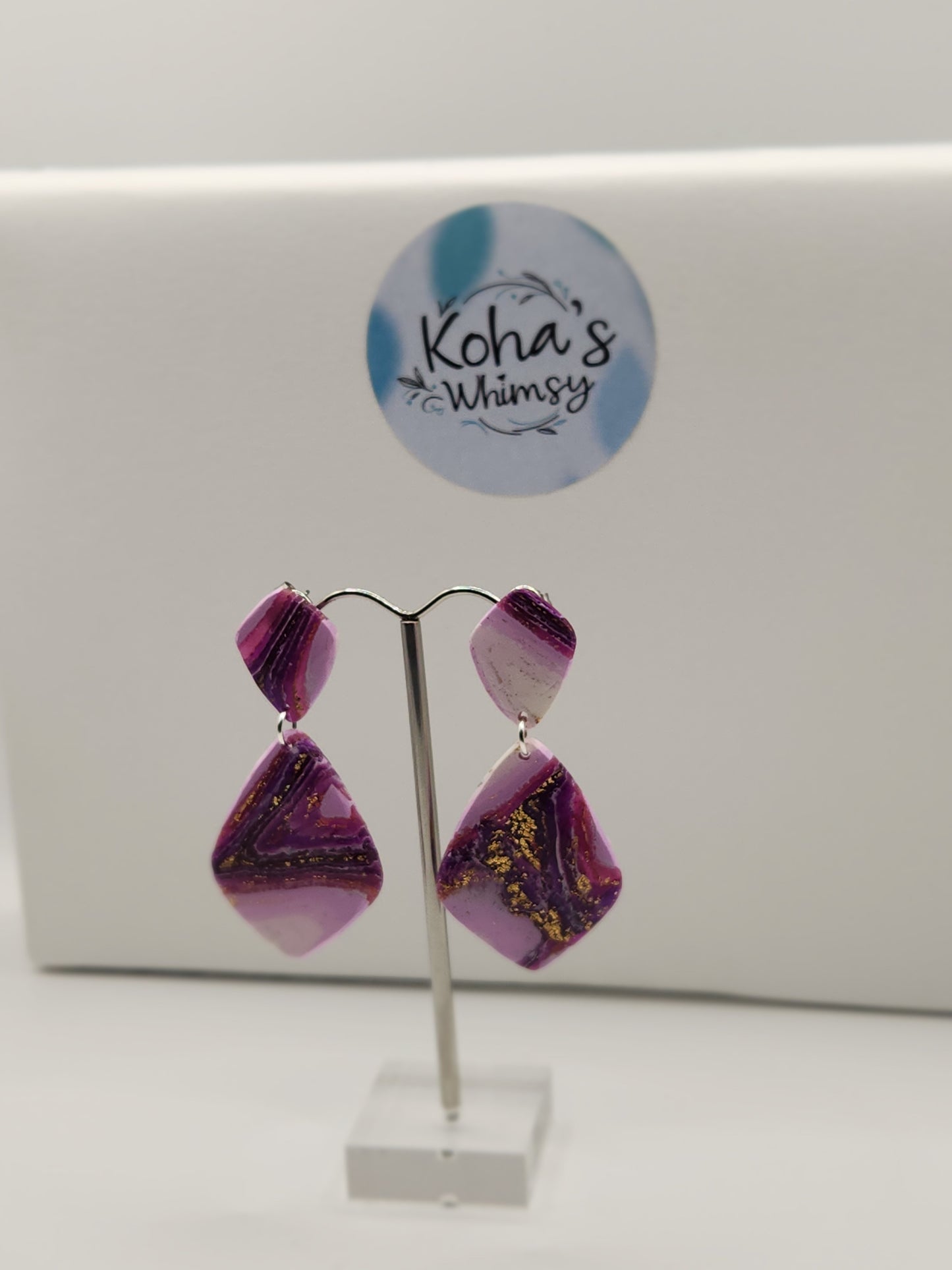 Purple Lace Agate Drop Diamond Stud Earrings