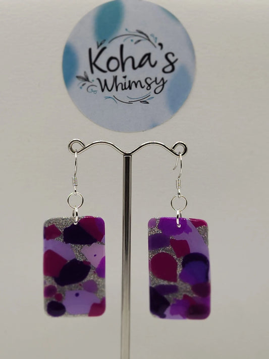 Purple Droplets Large Rectangle Dangle Earrings