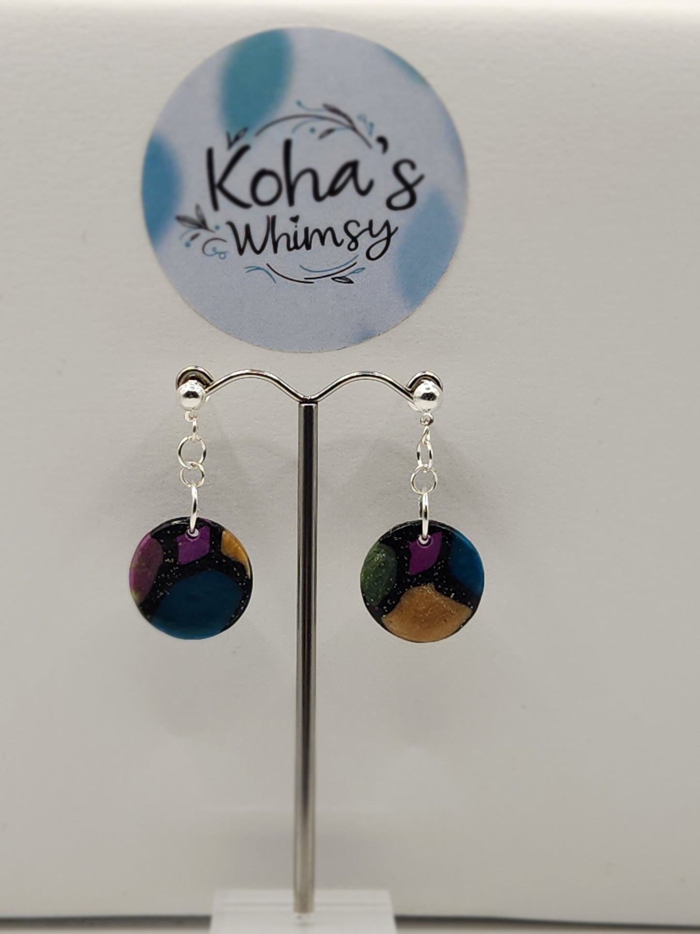 Rainbow Fish Circle Stud Earrings