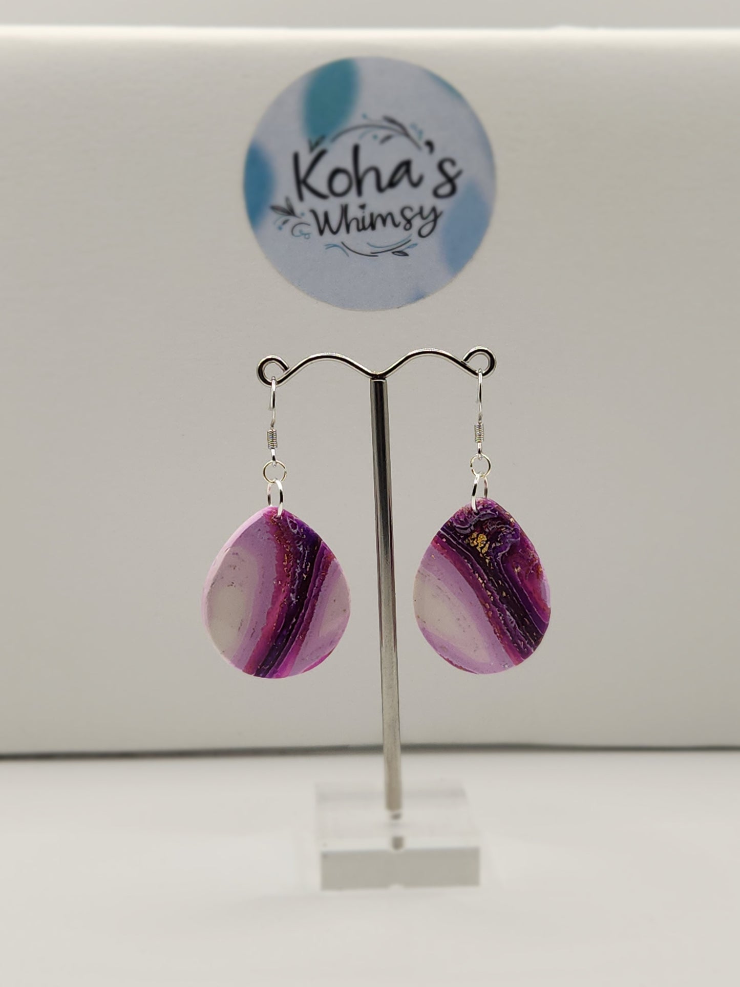 Purple Lace Agate Large Teardrop Dangle Earrings