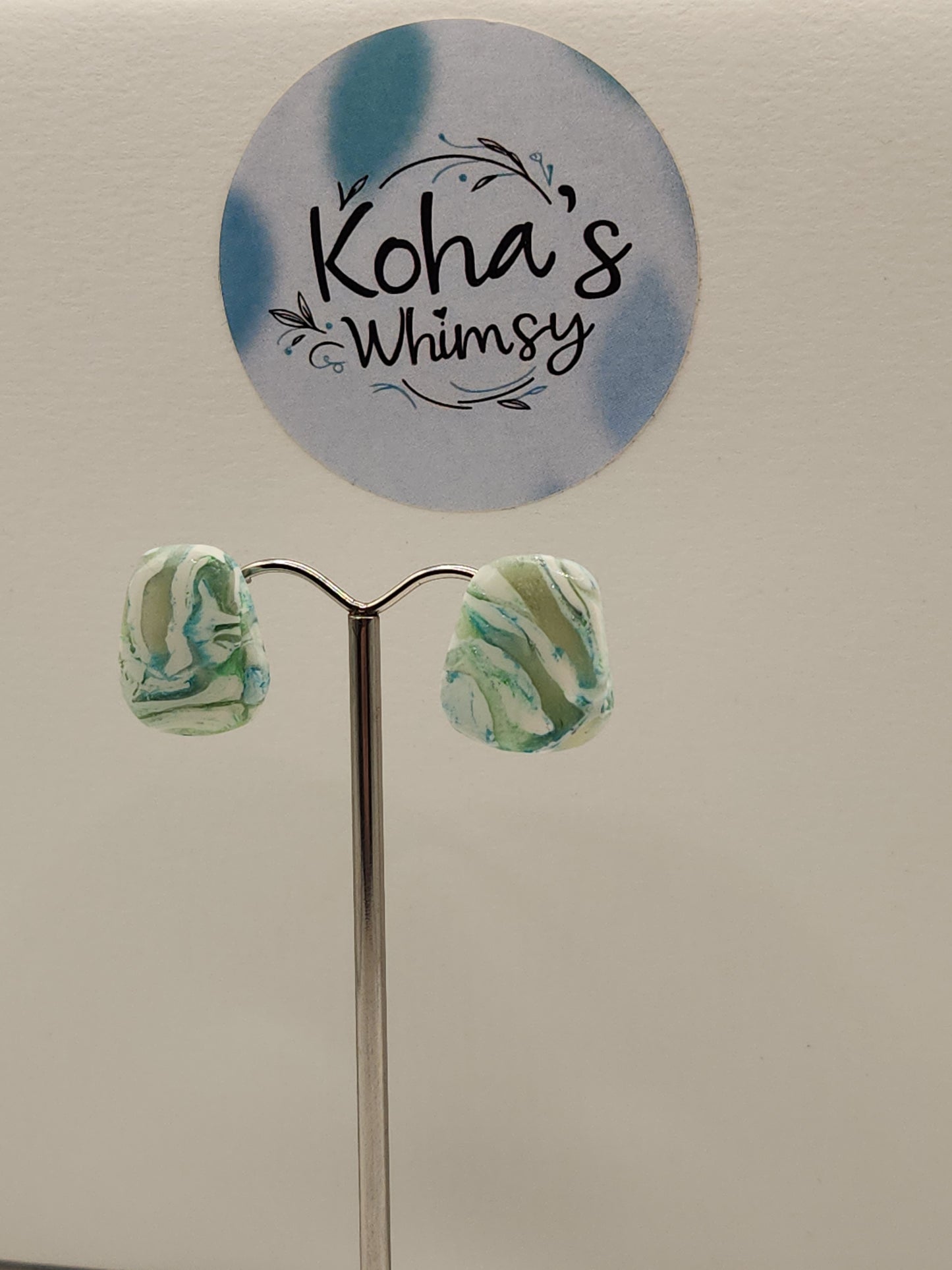 Aqua Howlite Small Quadrangle Stud Earrings